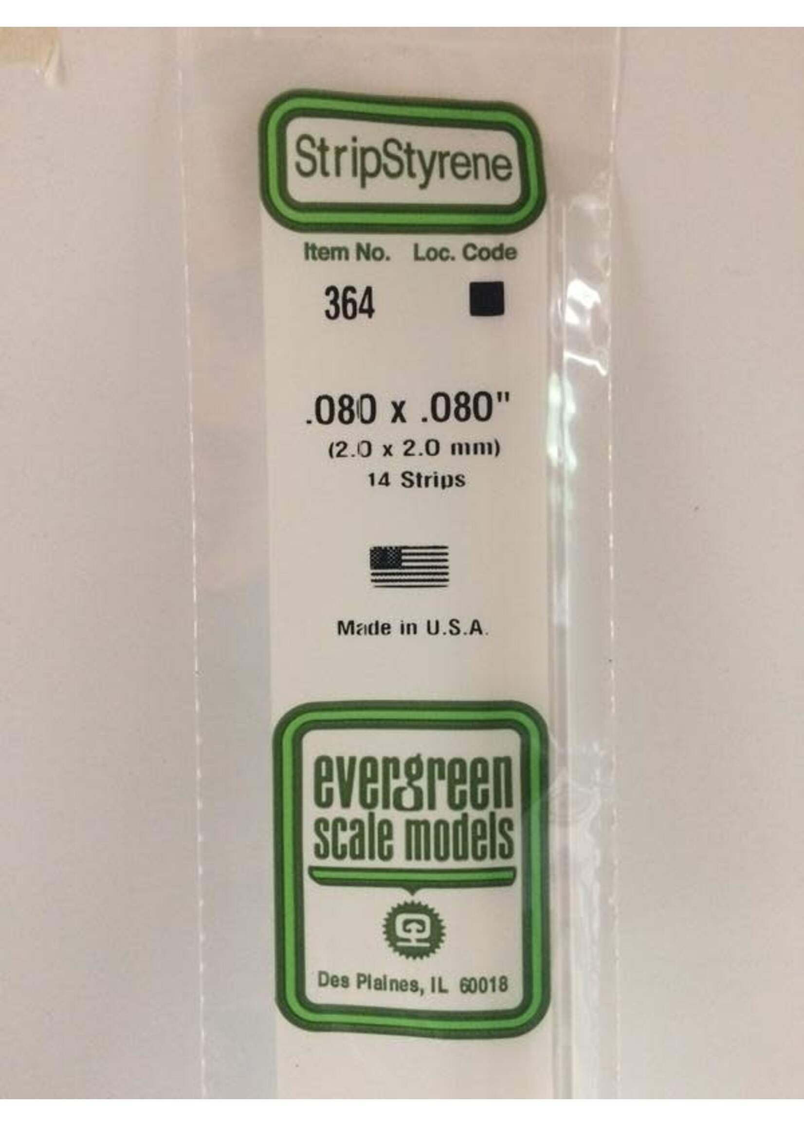Evergreen Scale Models EVE364 Styrene .080x.080 Strip (14pc)