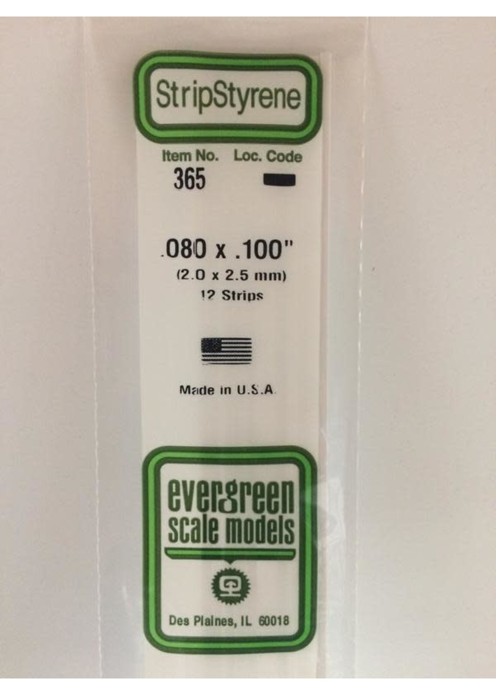 Evergreen Scale Models EVE365 Styrene .080x.100 Strip (12pc)