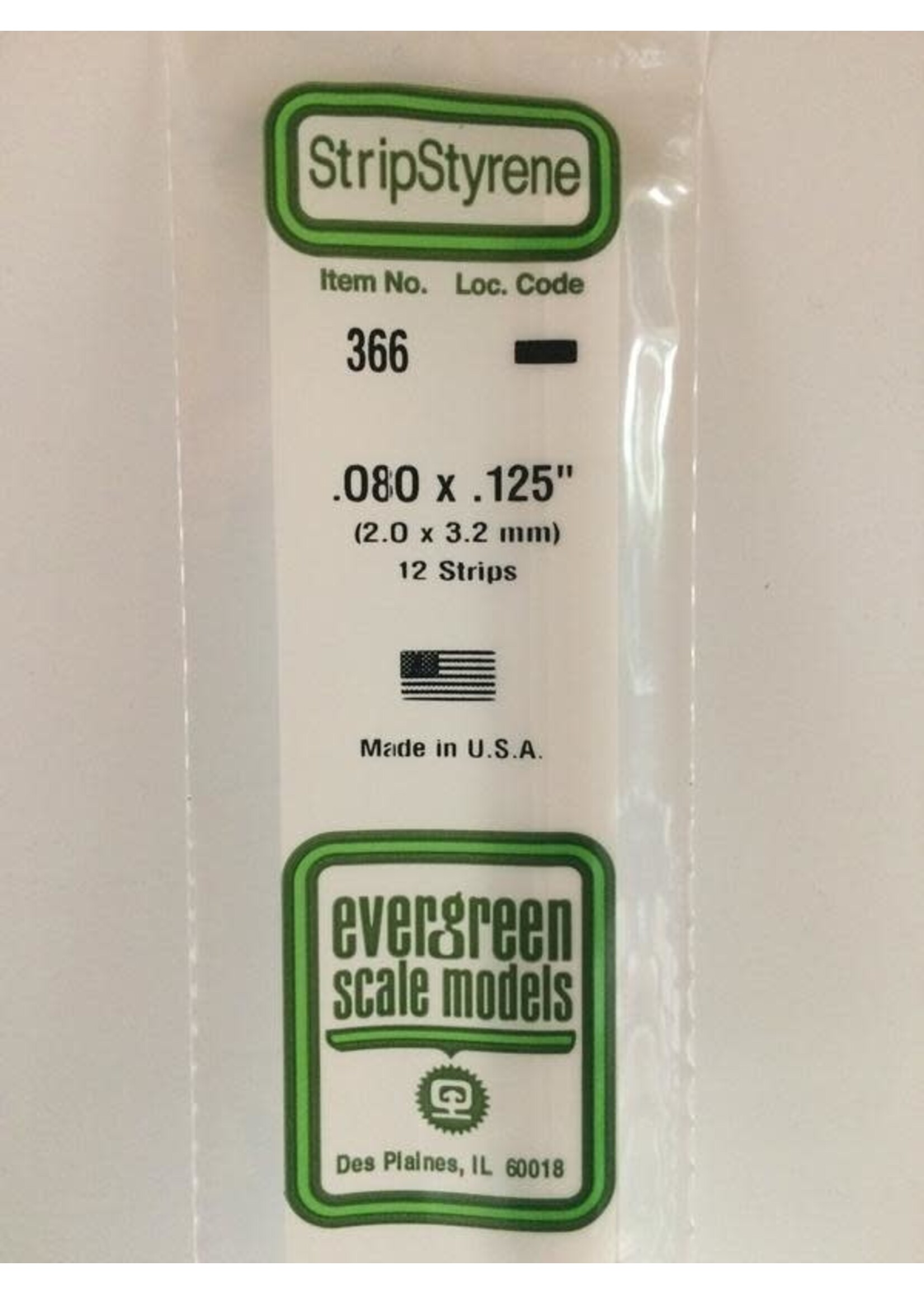 Evergreen Scale Models EVE366 Styrene .080x.125 Strip (12pc)