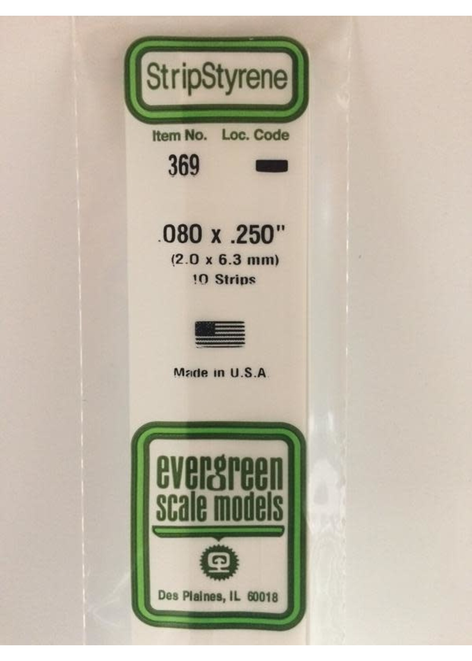 Evergreen Scale Models EVE369 Styrene .080x.250 in Strip (10pc)