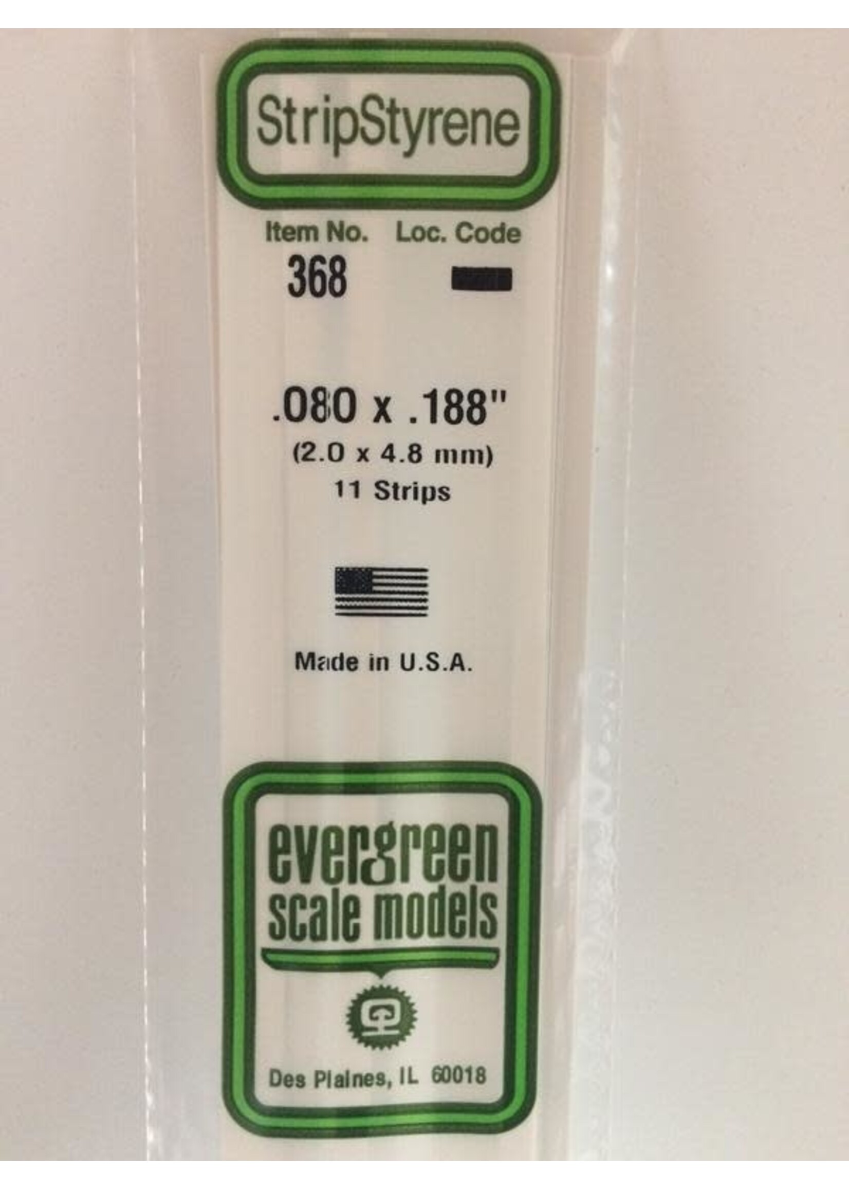 Evergreen Scale Models EVE368 Styrene .080x.188 in Strip (11pc)