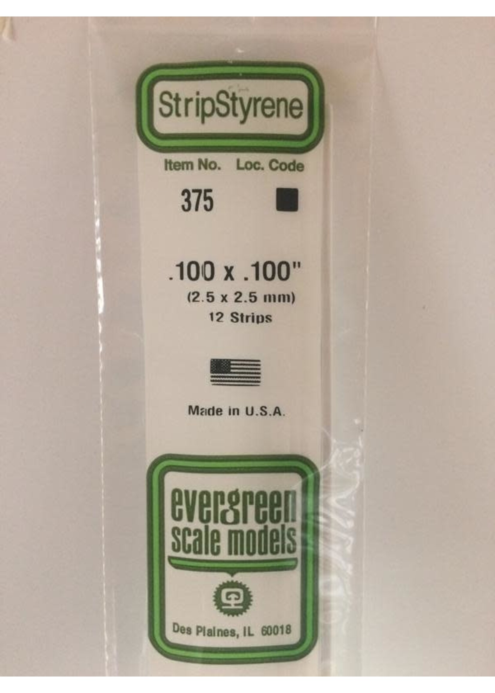 Evergreen Scale Models EVE375 Styrene .100x.100 Strip (12pc)