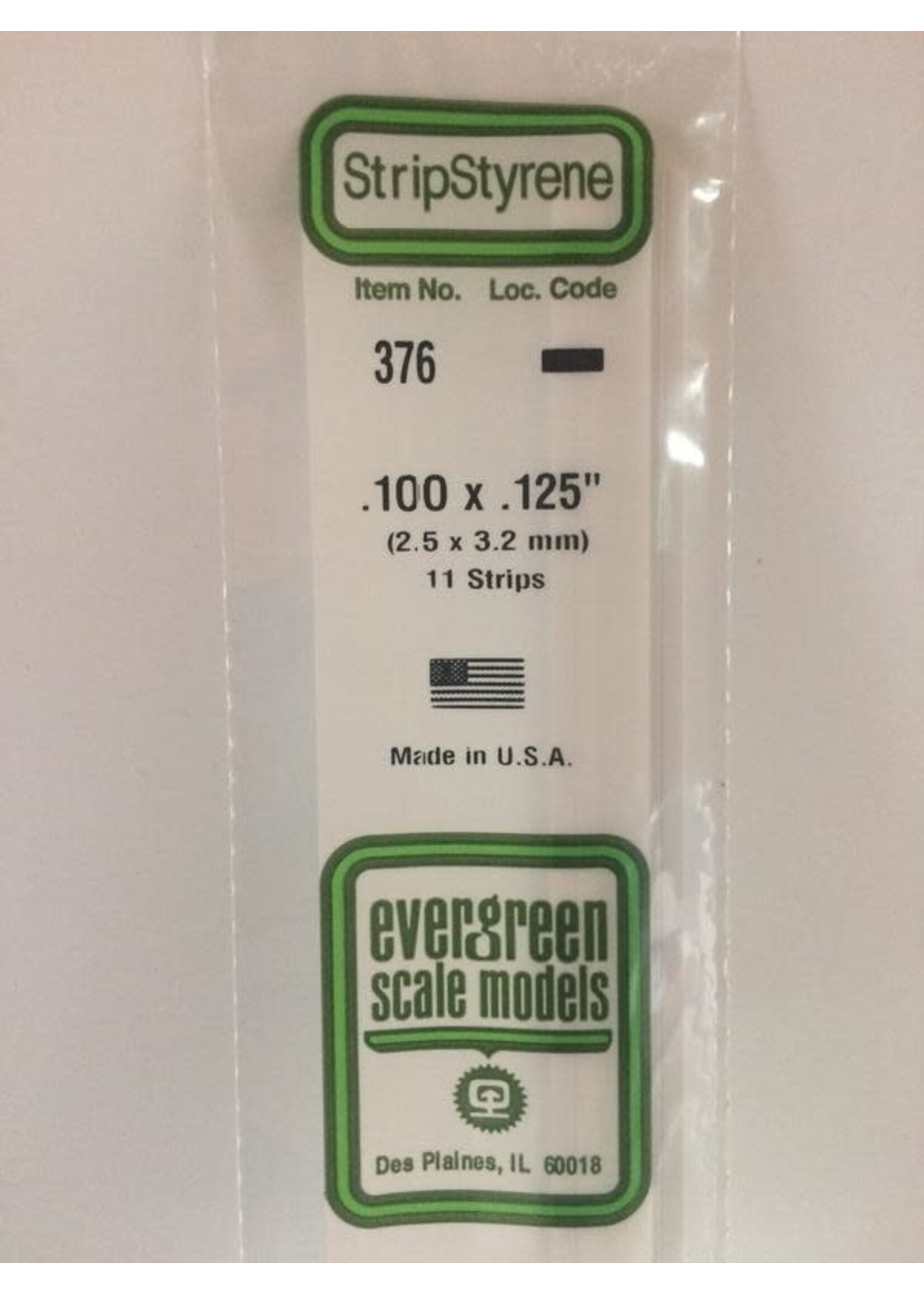 Evergreen Scale Models EVE376 Styrene .100x.125 Strip (11pc)