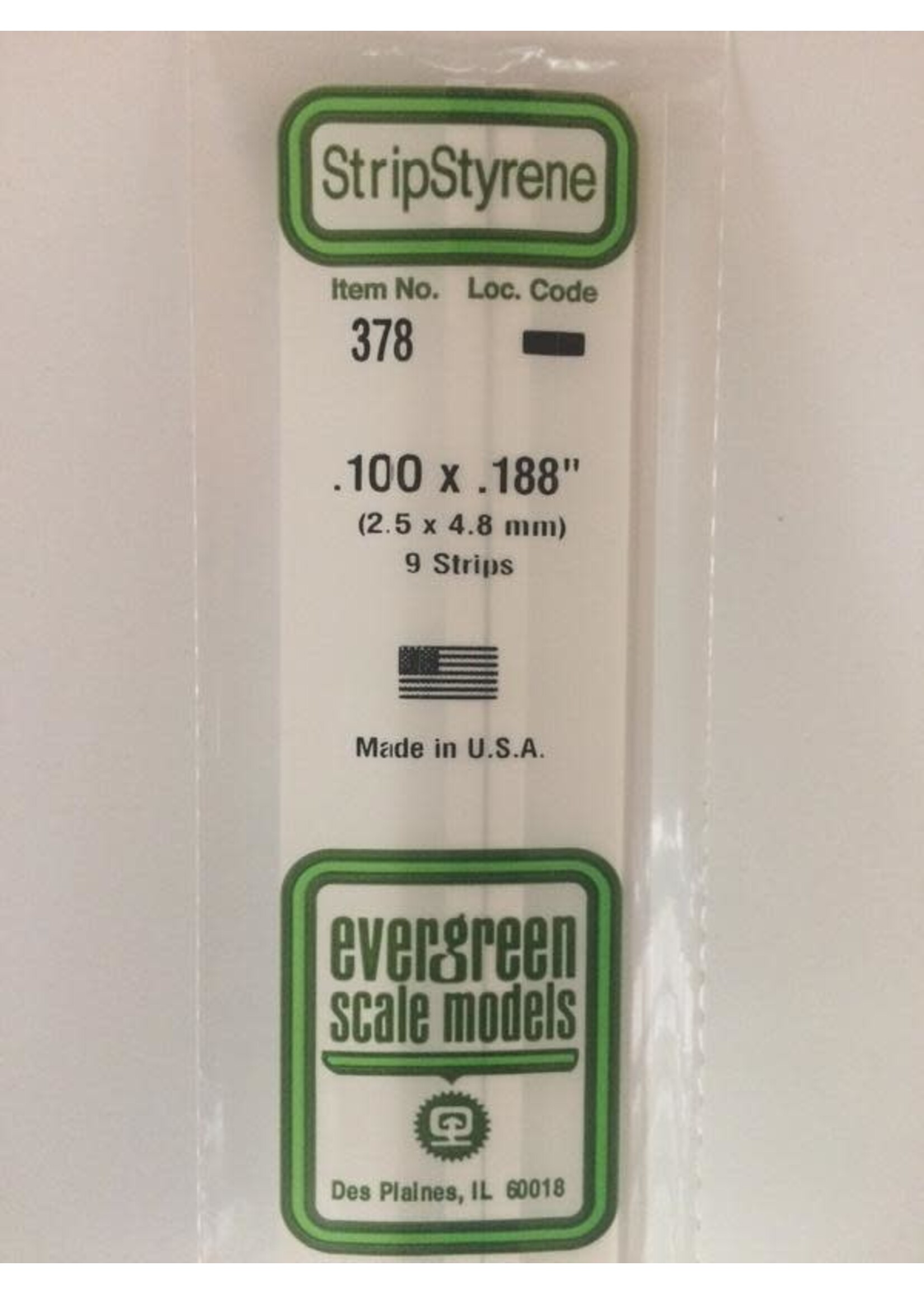 Evergreen Scale Models EVE378 Styrene .100x.188 Strip (9pc)