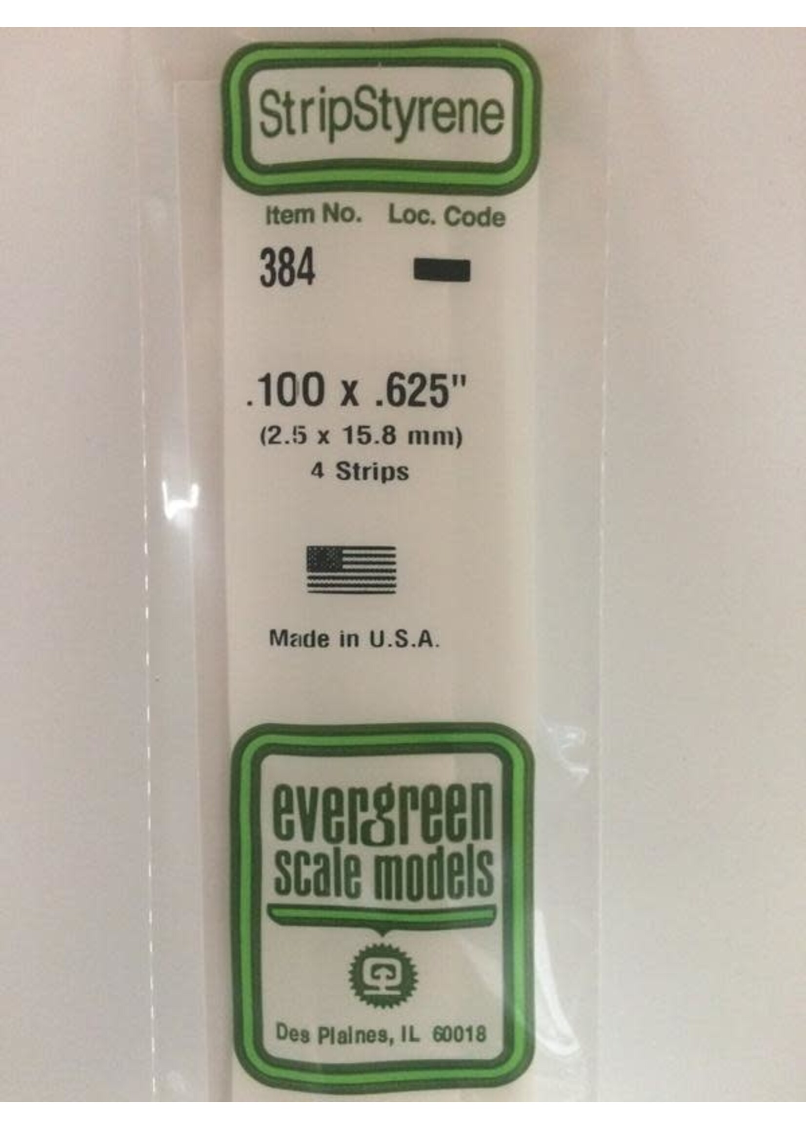 Evergreen Scale Models EVE384 Styrene .100x.625 Strip (4pc)