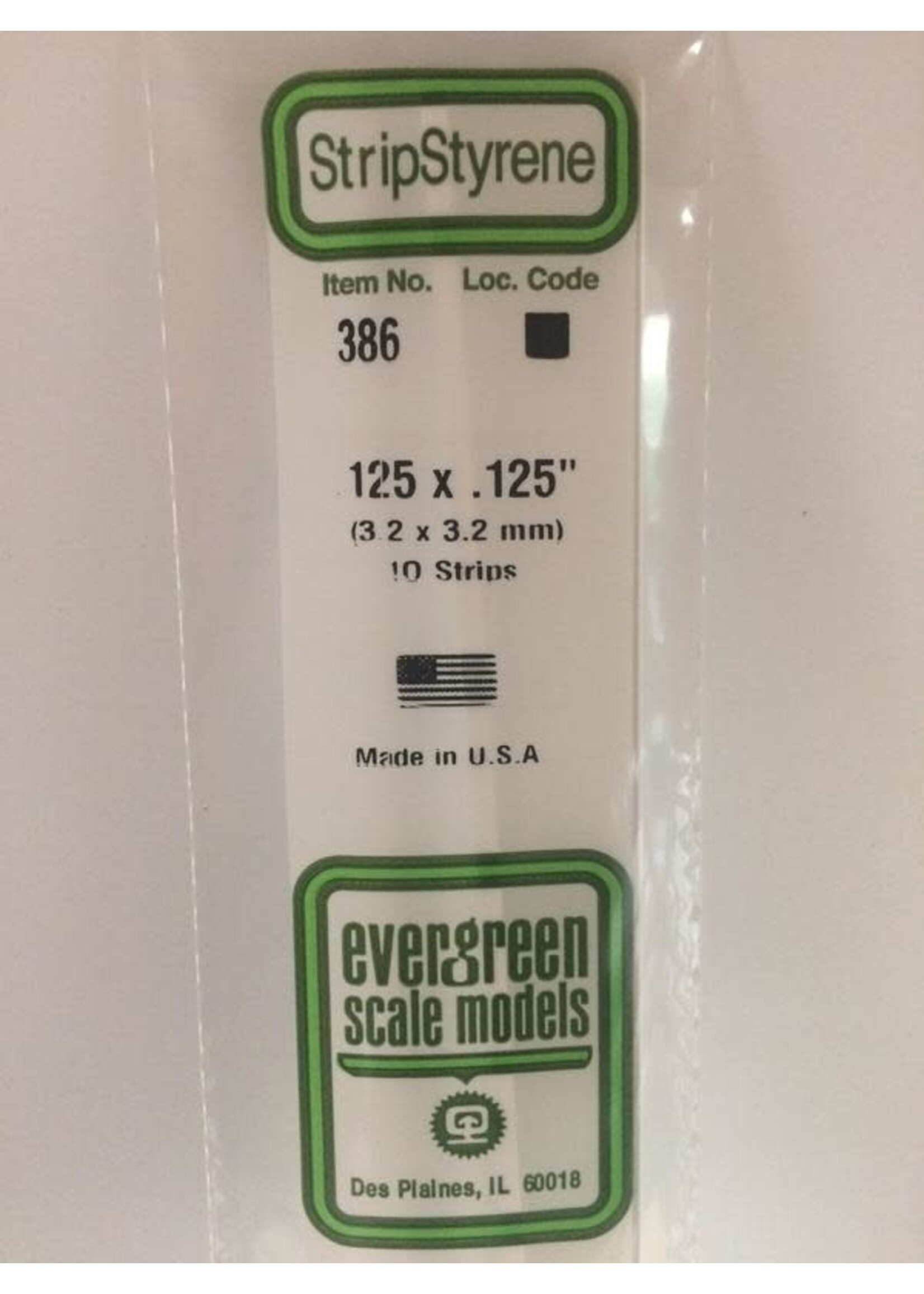 Evergreen Scale Models EVE386 Styrene .125x.125 Strip (10pc)