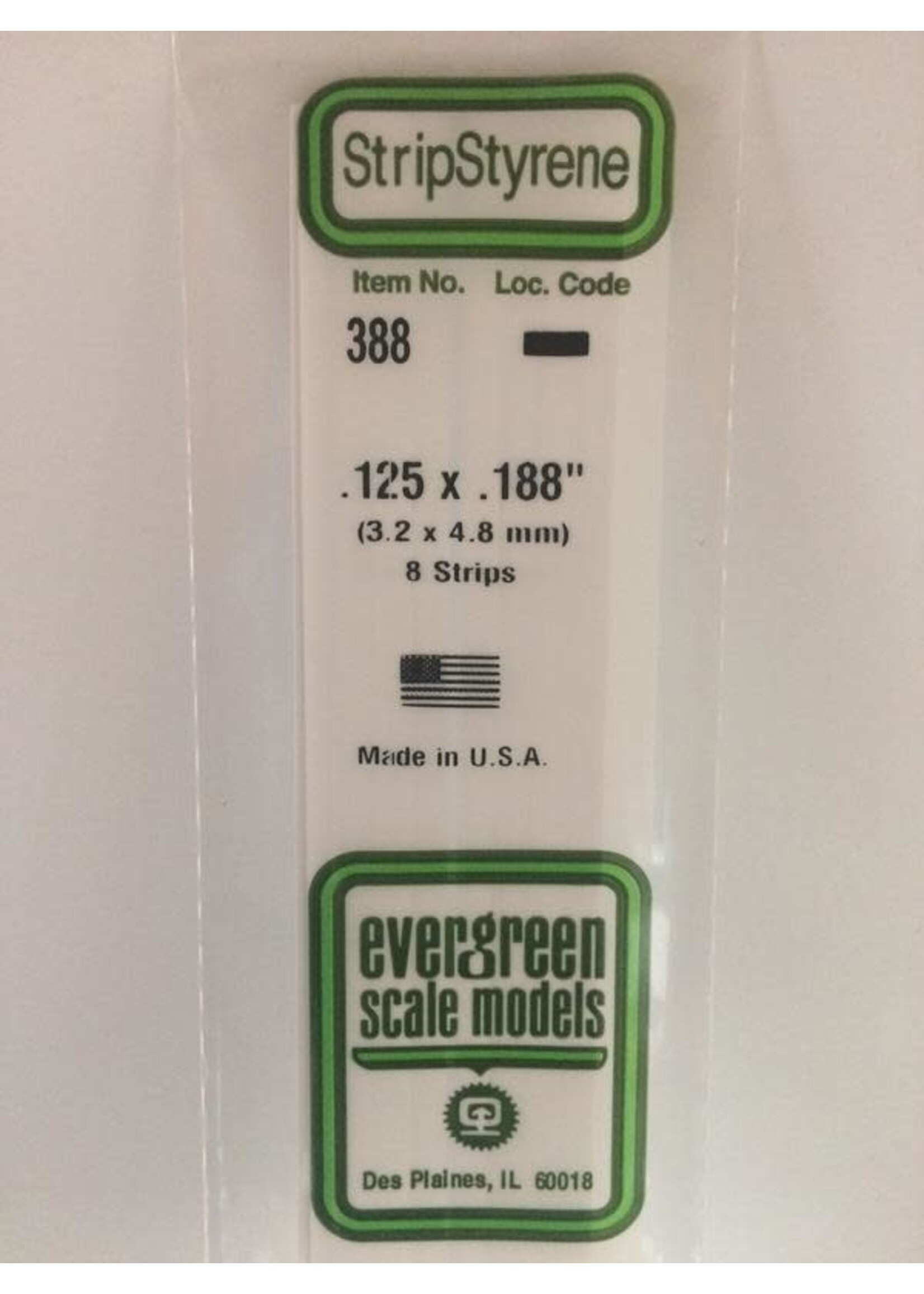 Evergreen Scale Models EVE388 Styrene .125x.188 in Strip (8pc)