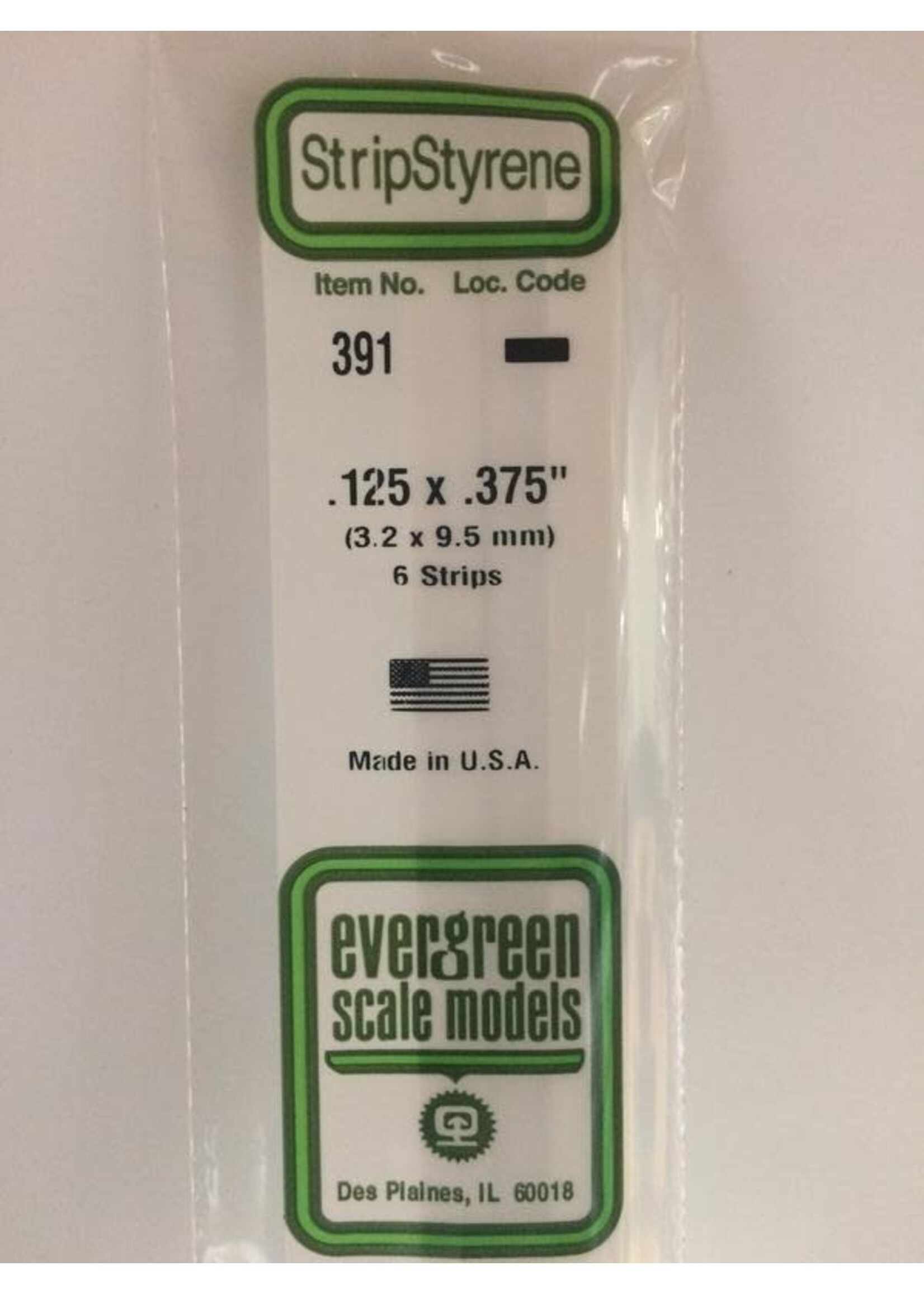 Evergreen Scale Models EVE391 Styrene .125x.375 Strip (6pc)