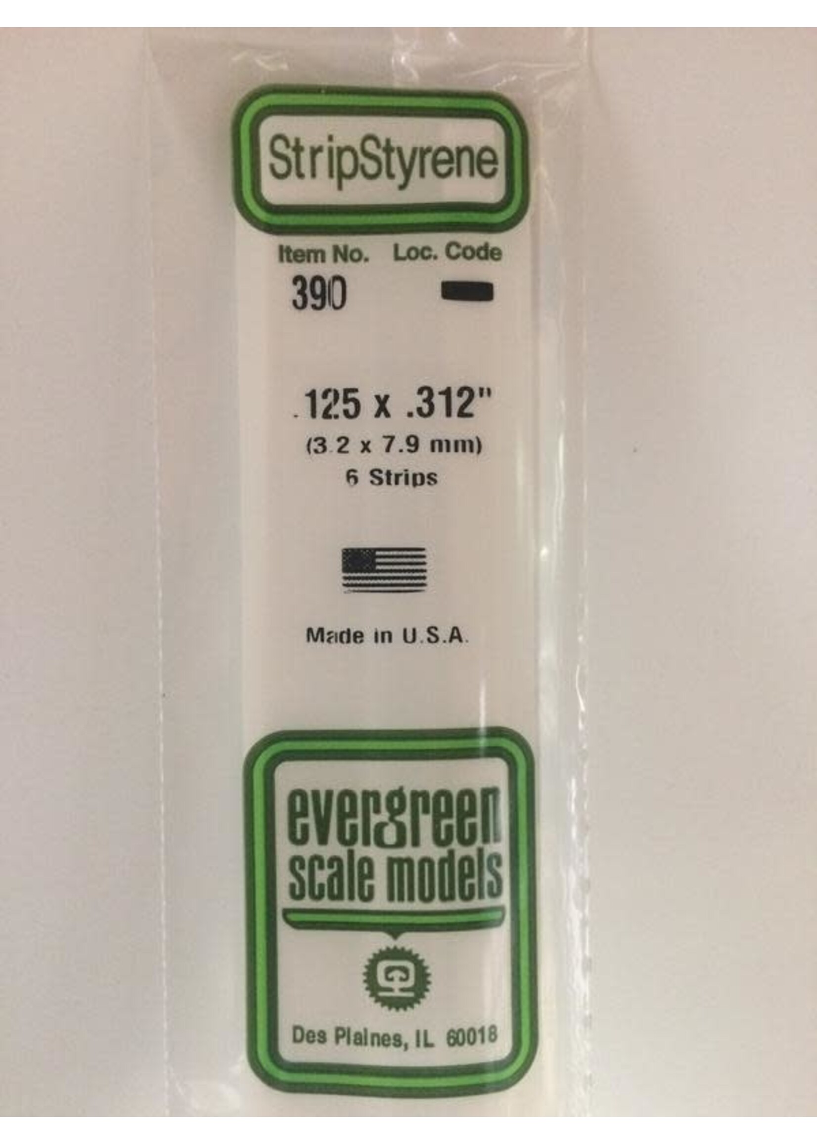 Evergreen Scale Models EVE390 Styrene .125x.312 Strip (6pc)
