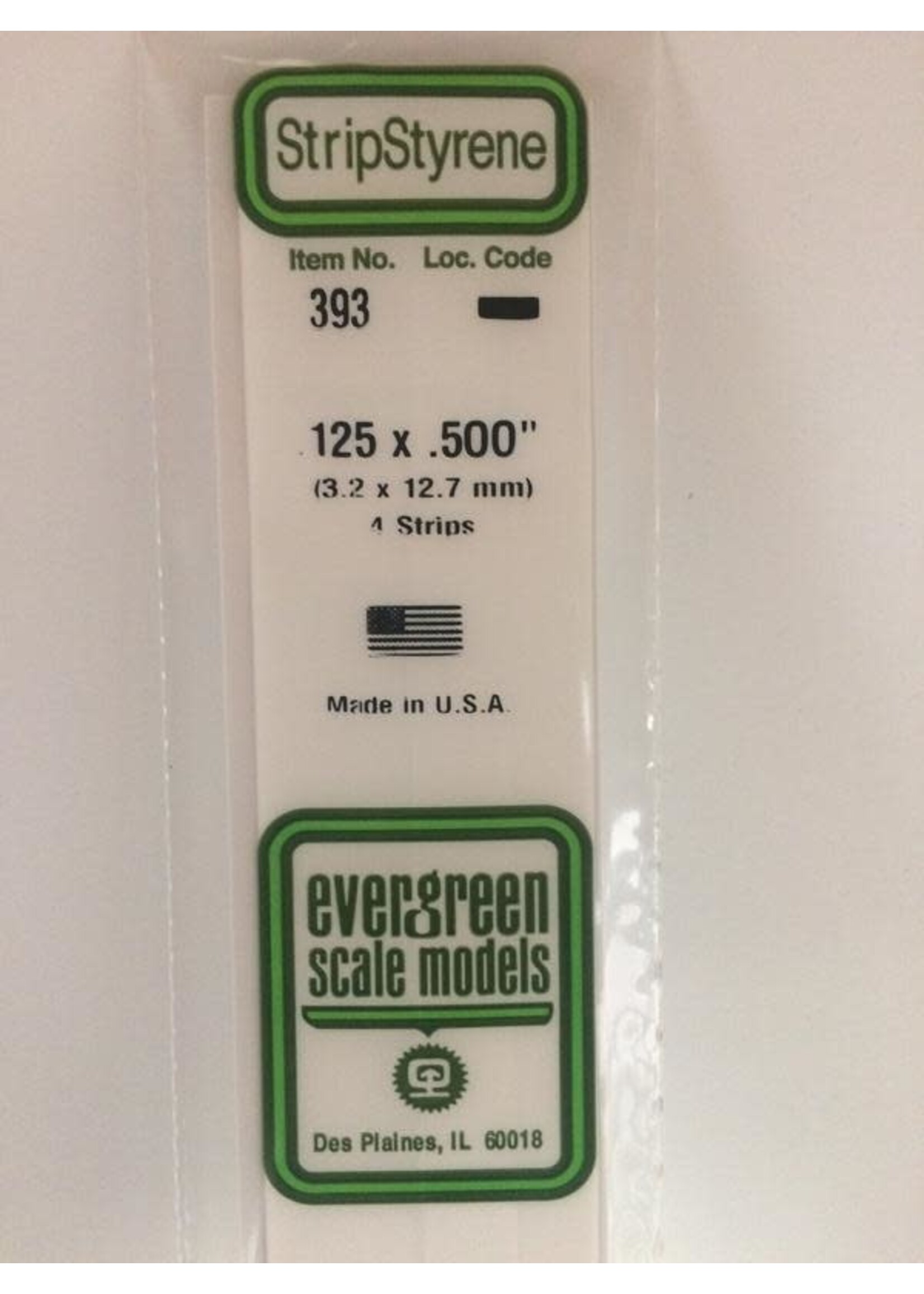 Evergreen Scale Models EVE393 Styrene .125x.500 Strip (4pc)