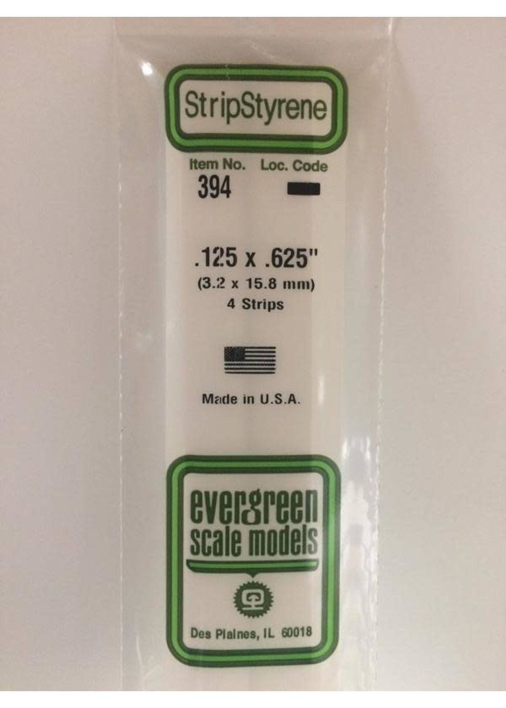 Evergreen Scale Models EVE394 Styrene .125x.625 Strip (4pc)