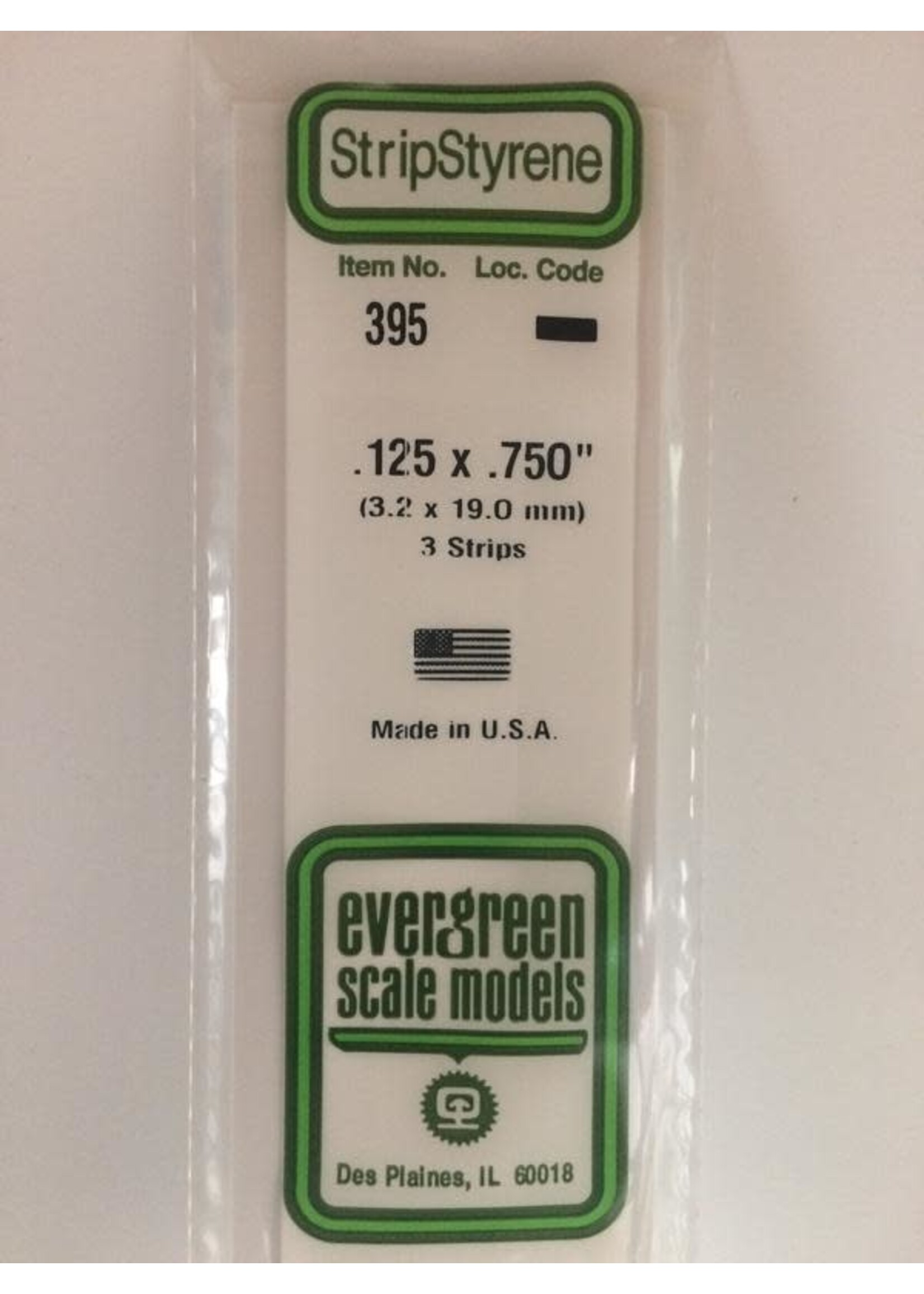 Evergreen Scale Models EVE395 Styrene .125x.750 Strip (3pc)