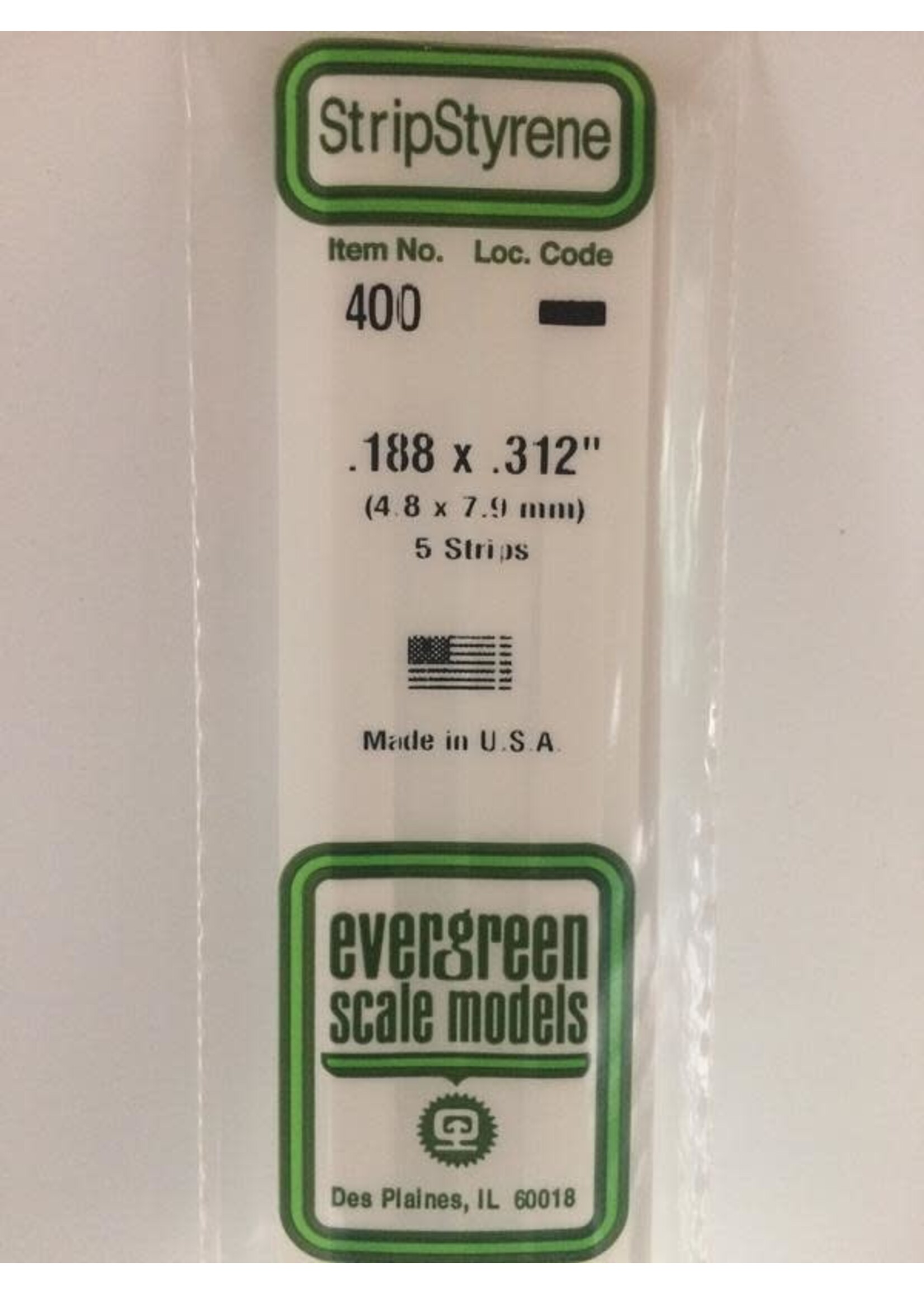 Evergreen Scale Models EVE400 Styrene .188x.312 Strip (5pc)