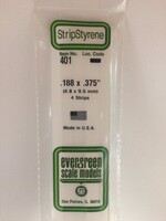 Evergreen Scale Models EVE401 Styrene .188x.375 Strip (4pc)