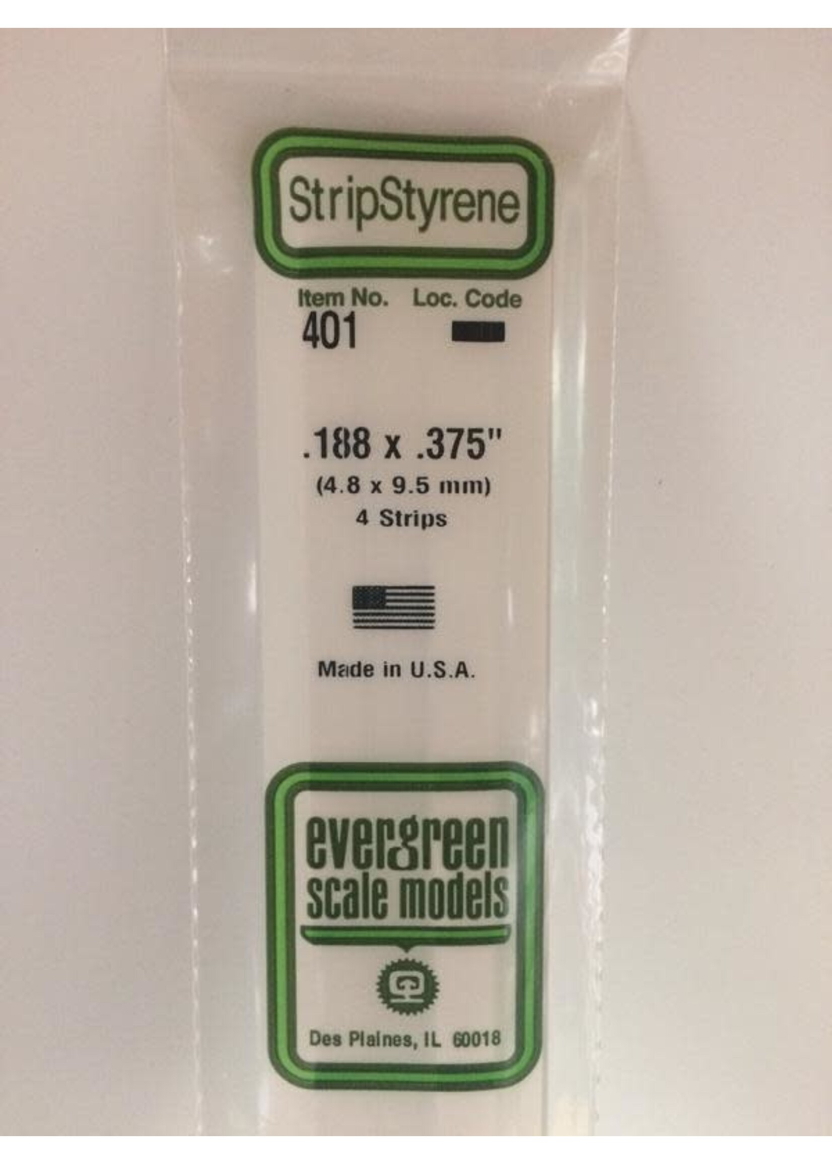 Evergreen Scale Models EVE401 Styrene .188x.375 Strip (4pc)