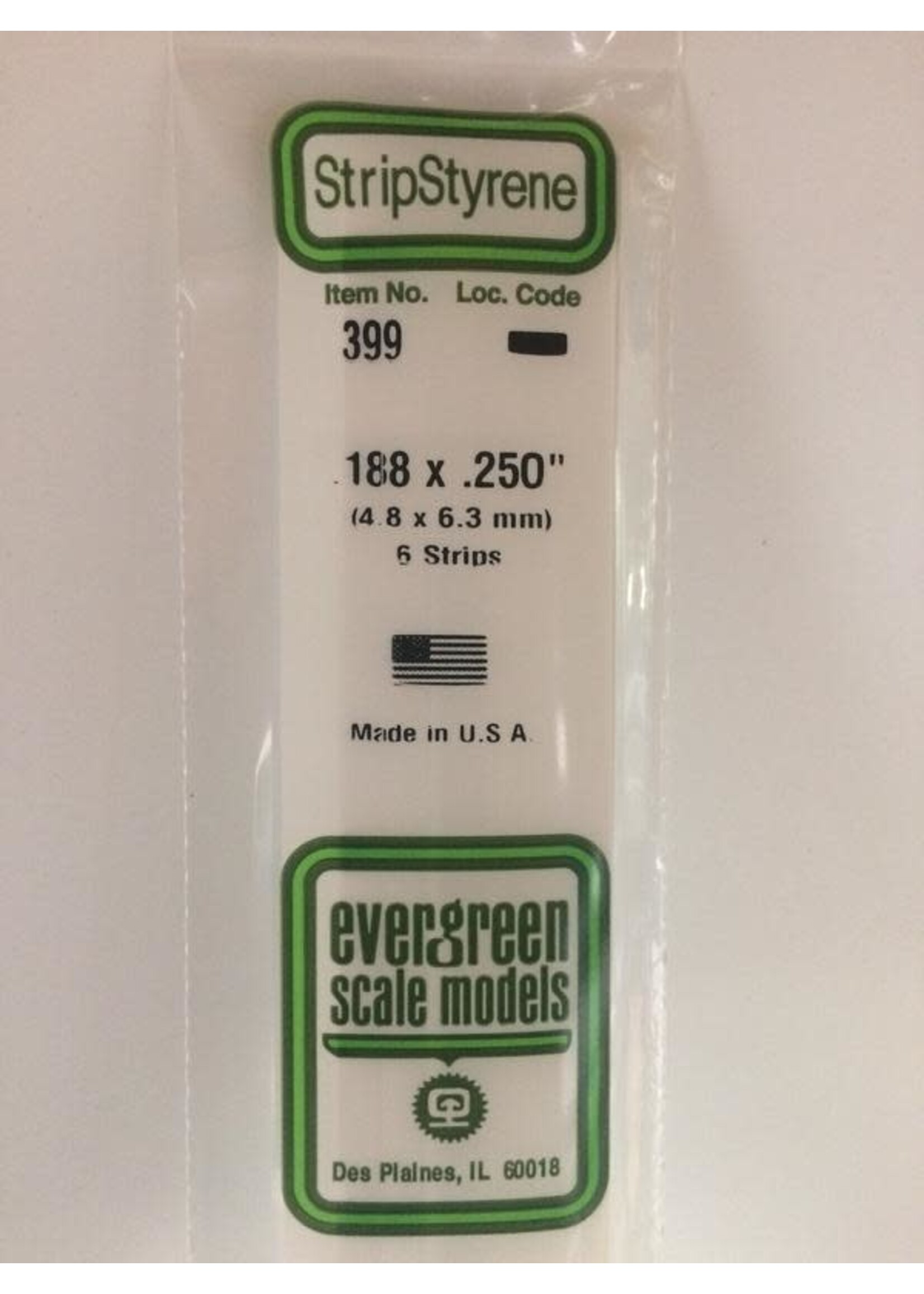 Evergreen Scale Models EVE399 Styrene .188x.250 Strip (6pc)