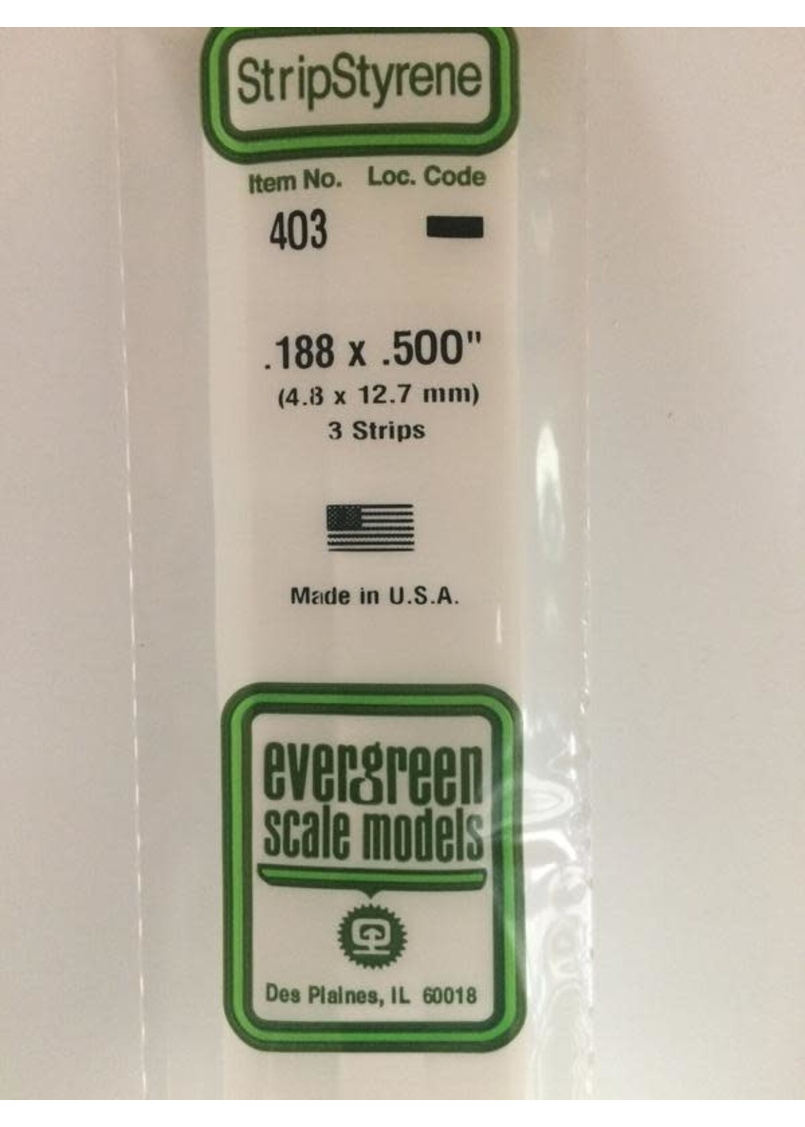 Evergreen Scale Models EVE403 Styrene .188x.500 Strip (3pc)