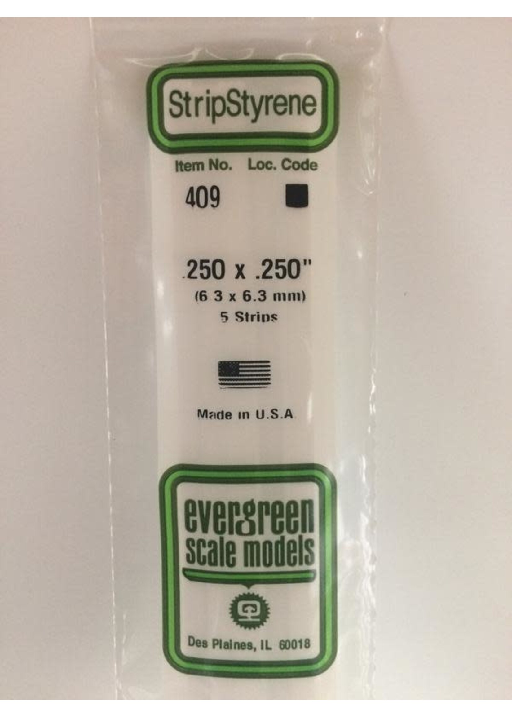 Evergreen Scale Models EVE409 Styrene .250x.250 in Strip (5pc)