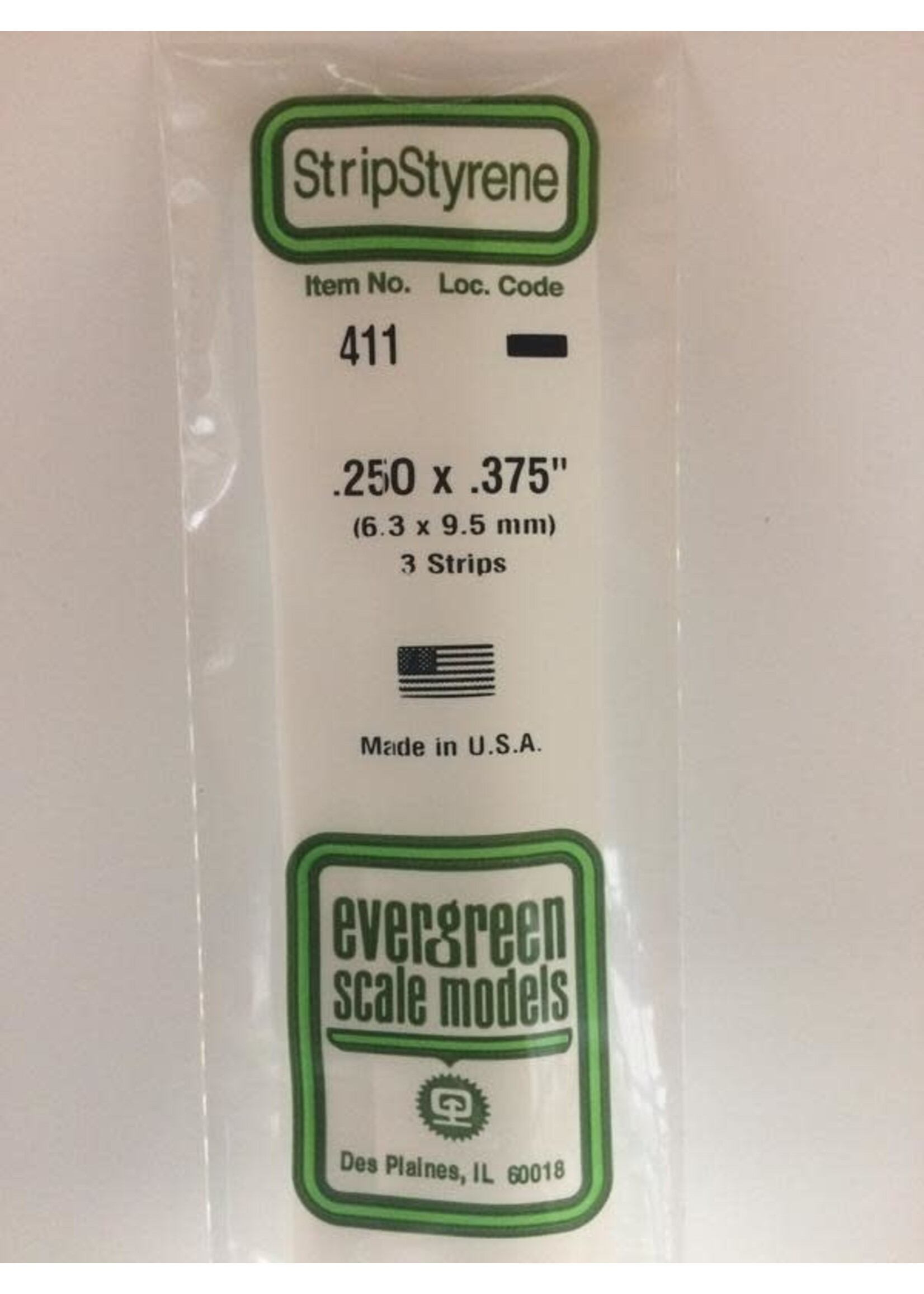 Evergreen Scale Models EVE411 Styrene .250x.375 Strip (3pc)