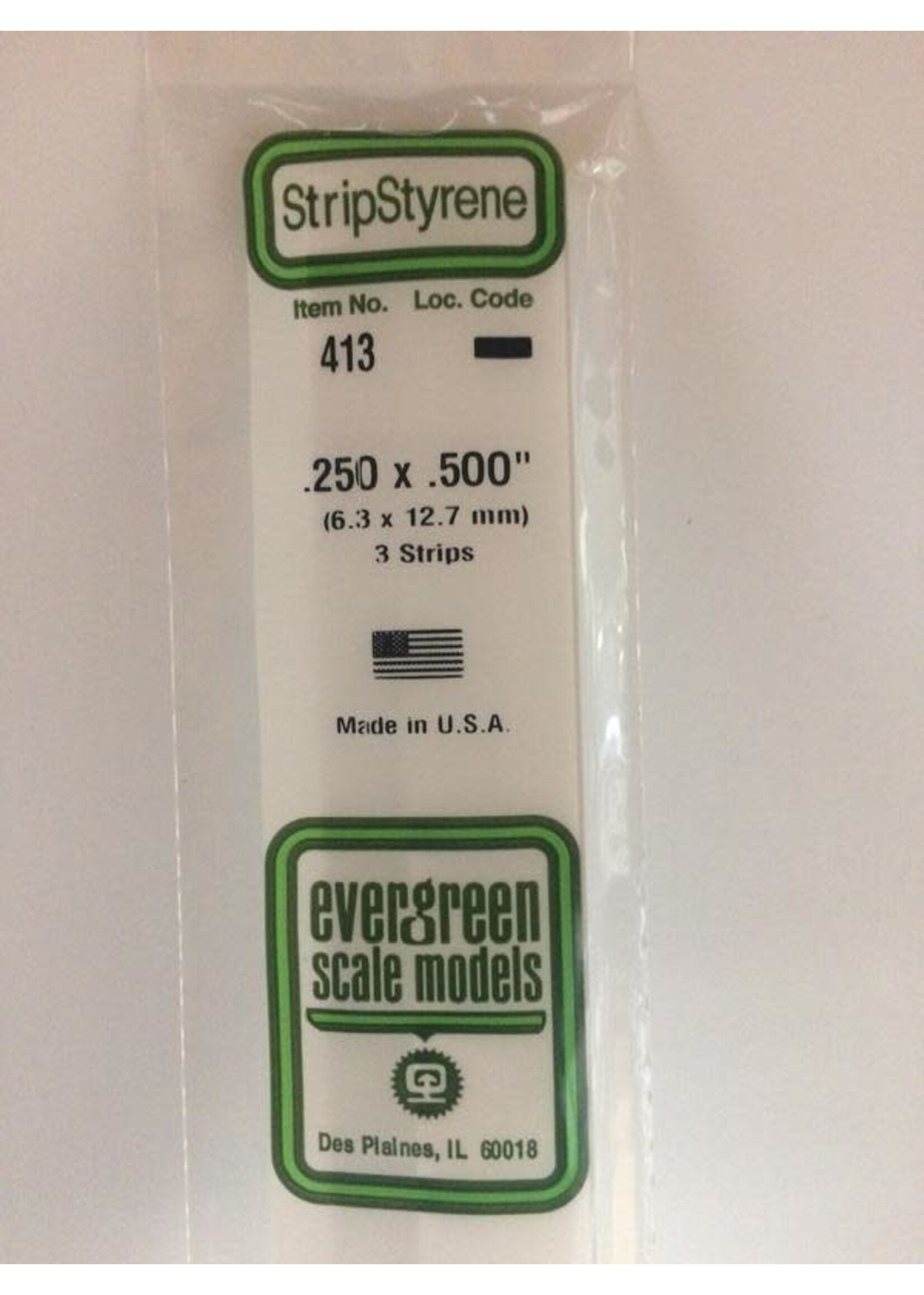 Evergreen Scale Models EVE413 Styrene .250x.500 Strip (3pc)