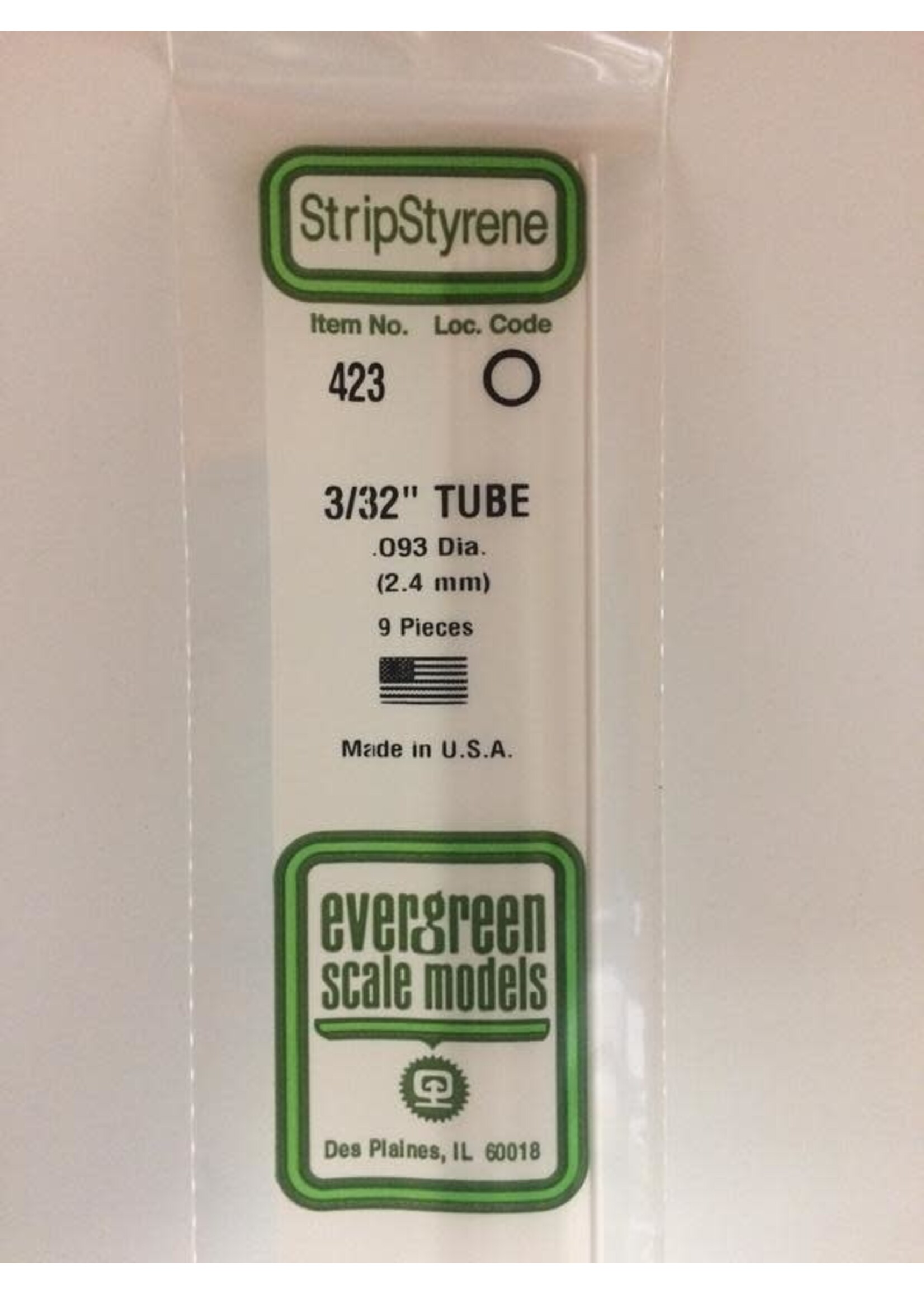 Evergreen Scale Models EVE423 Styrene 3/32 in Tube (9pc)