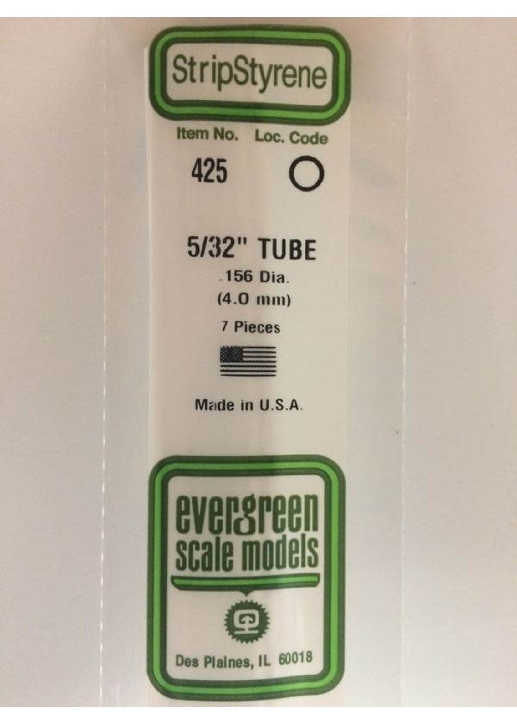 Evergreen Scale Models EVE425 Styrene 5/32'' Tube (7pc)