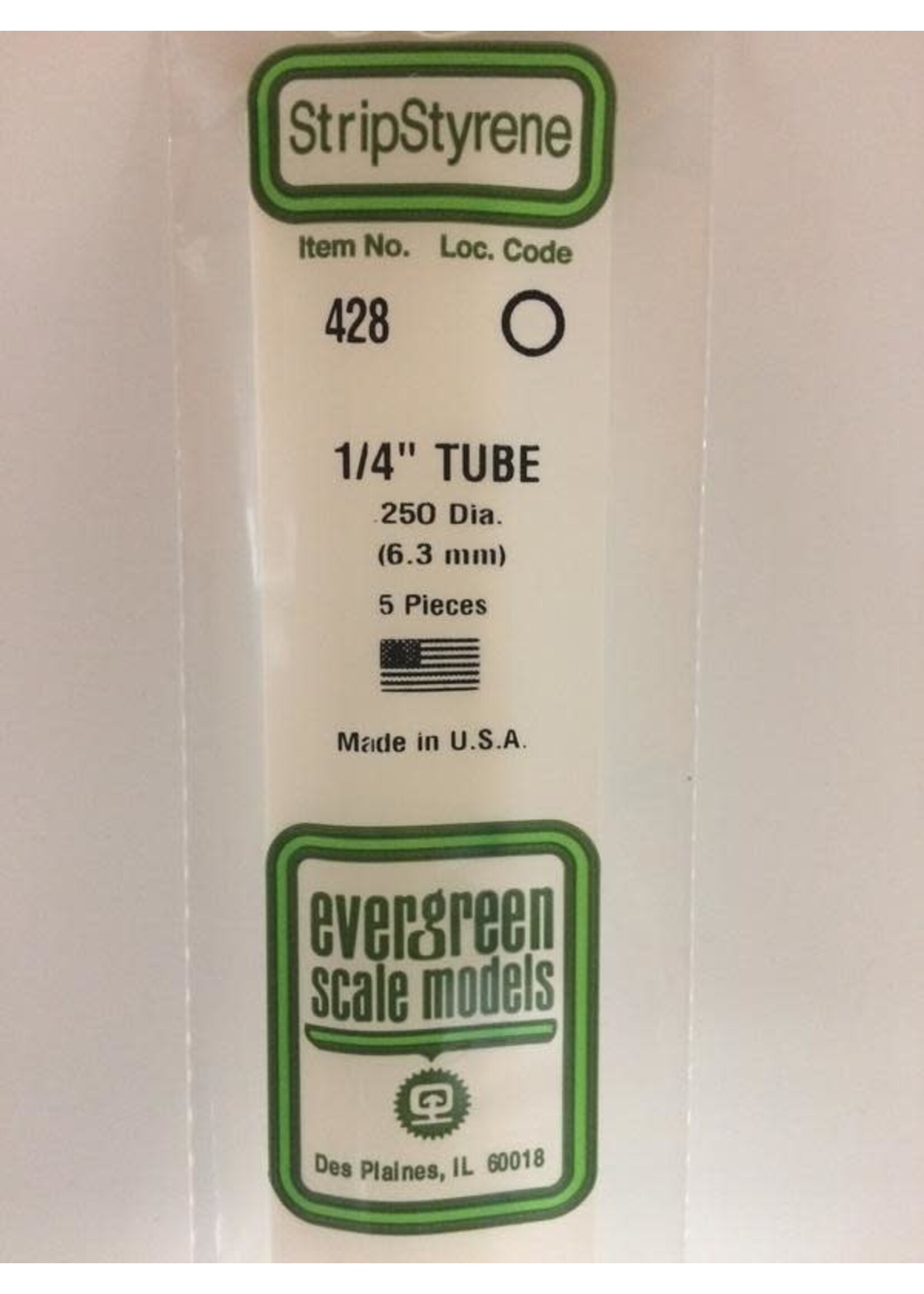 Evergreen Scale Models EVE428 Styrene 1/4'' Tube (5pc)