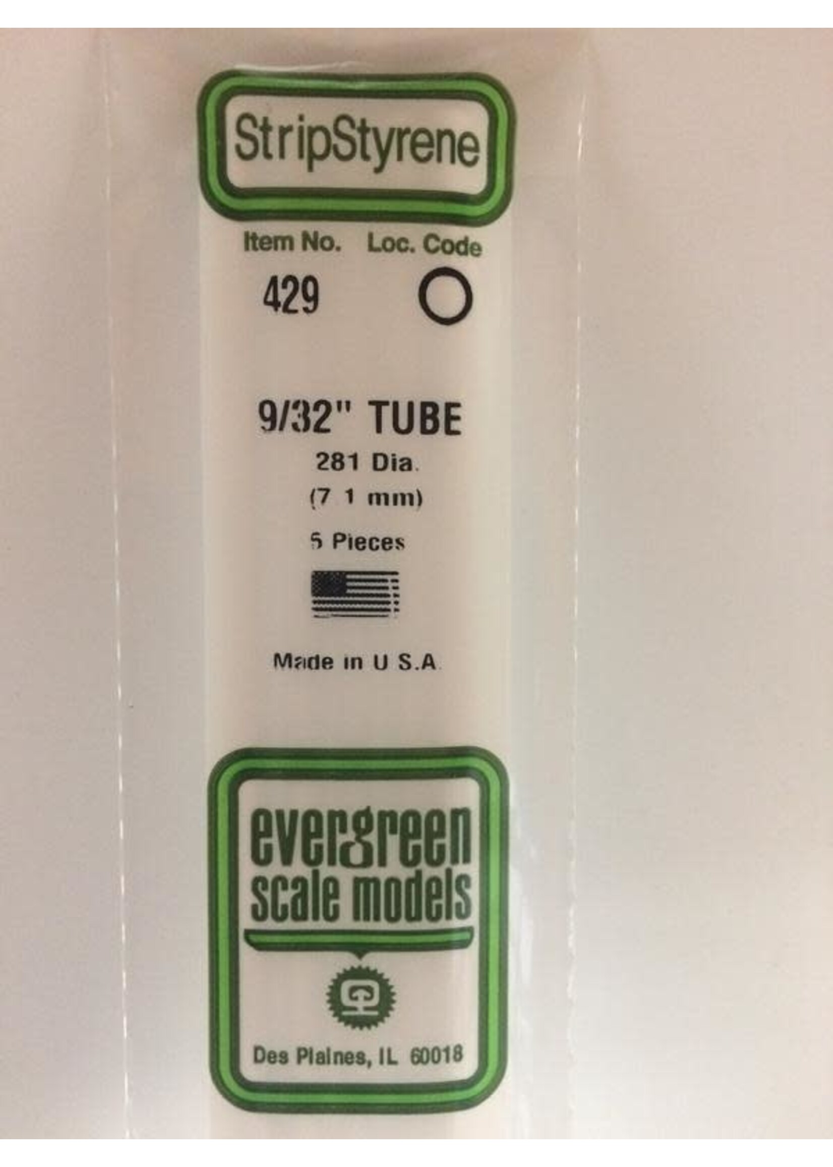 Evergreen Scale Models EVE429 Styrene 9/32'' Tube (5pc)