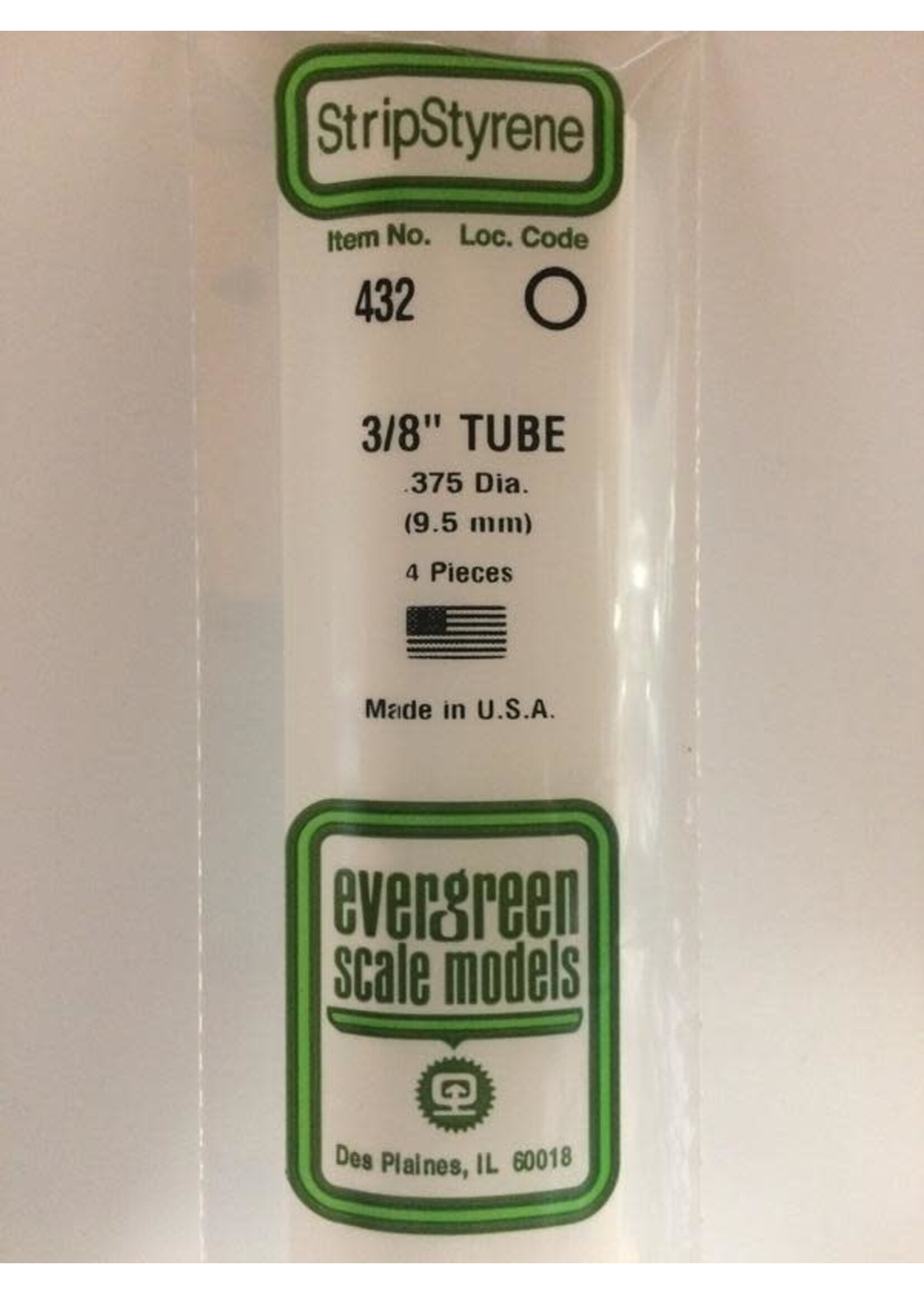 Evergreen Scale Models EVE432 Styrene 3/8 inch Tube (4pc)