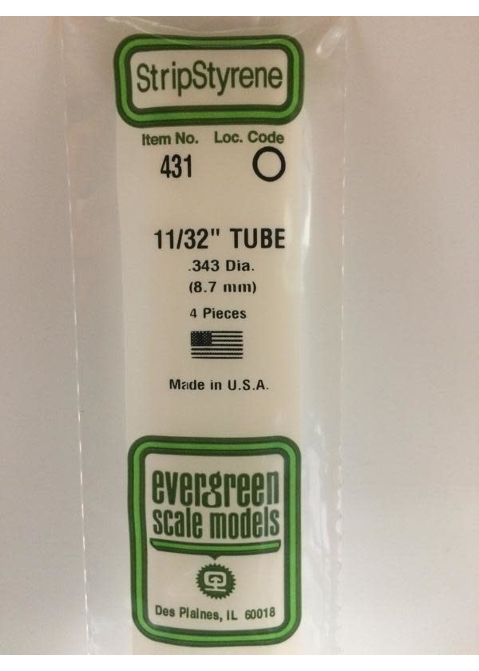 Evergreen Scale Models EVE431 Styrene 11/32'' Tube (4pc)