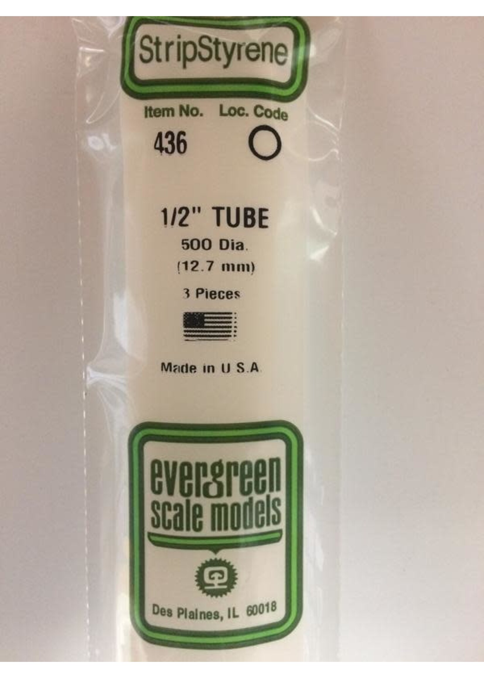 Evergreen Scale Models EVE436 Styrene 1/2'' Tube (3pc)