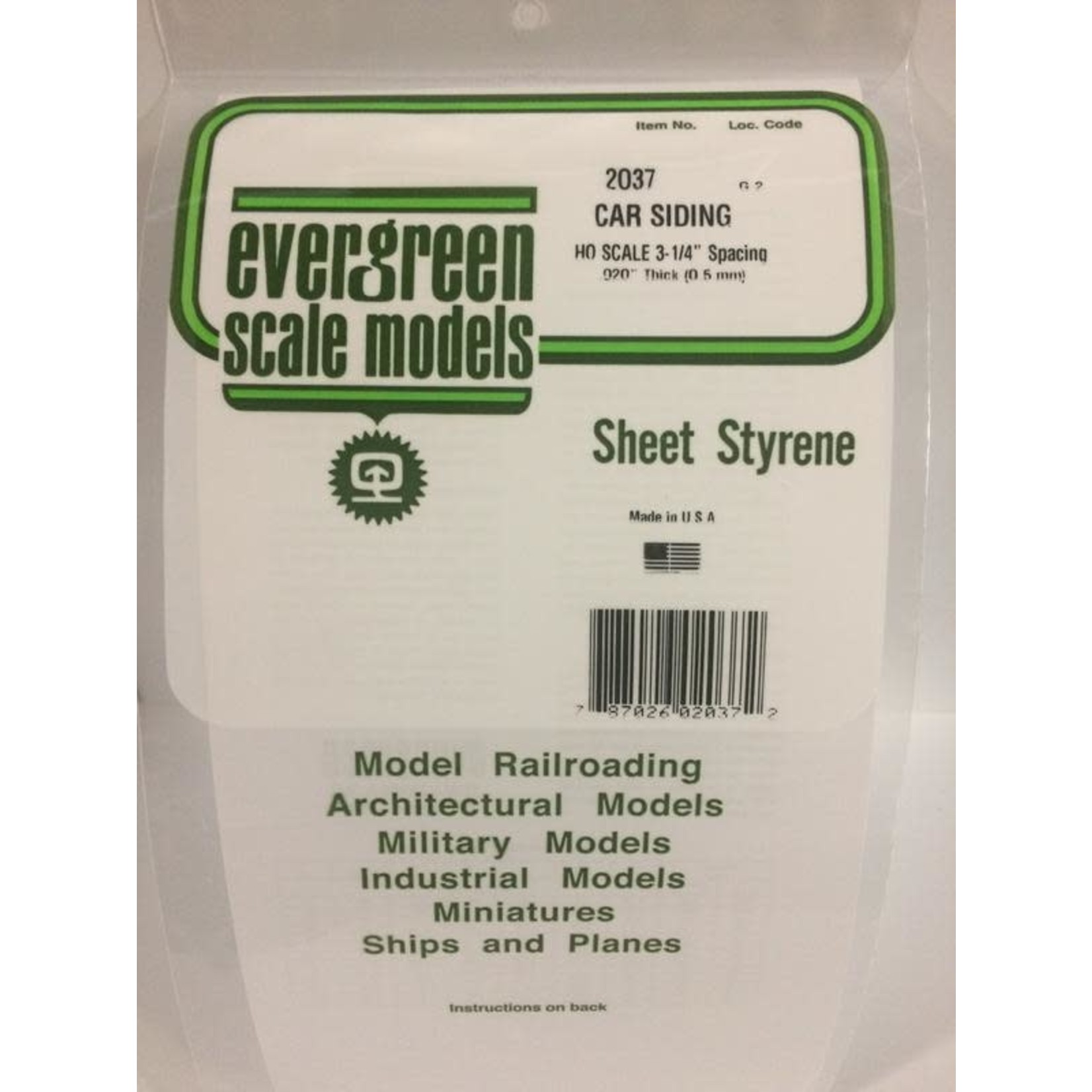 Evergreen Scale Models EVE2037 Styrene .020 HO-Scale Car Siding Sheet