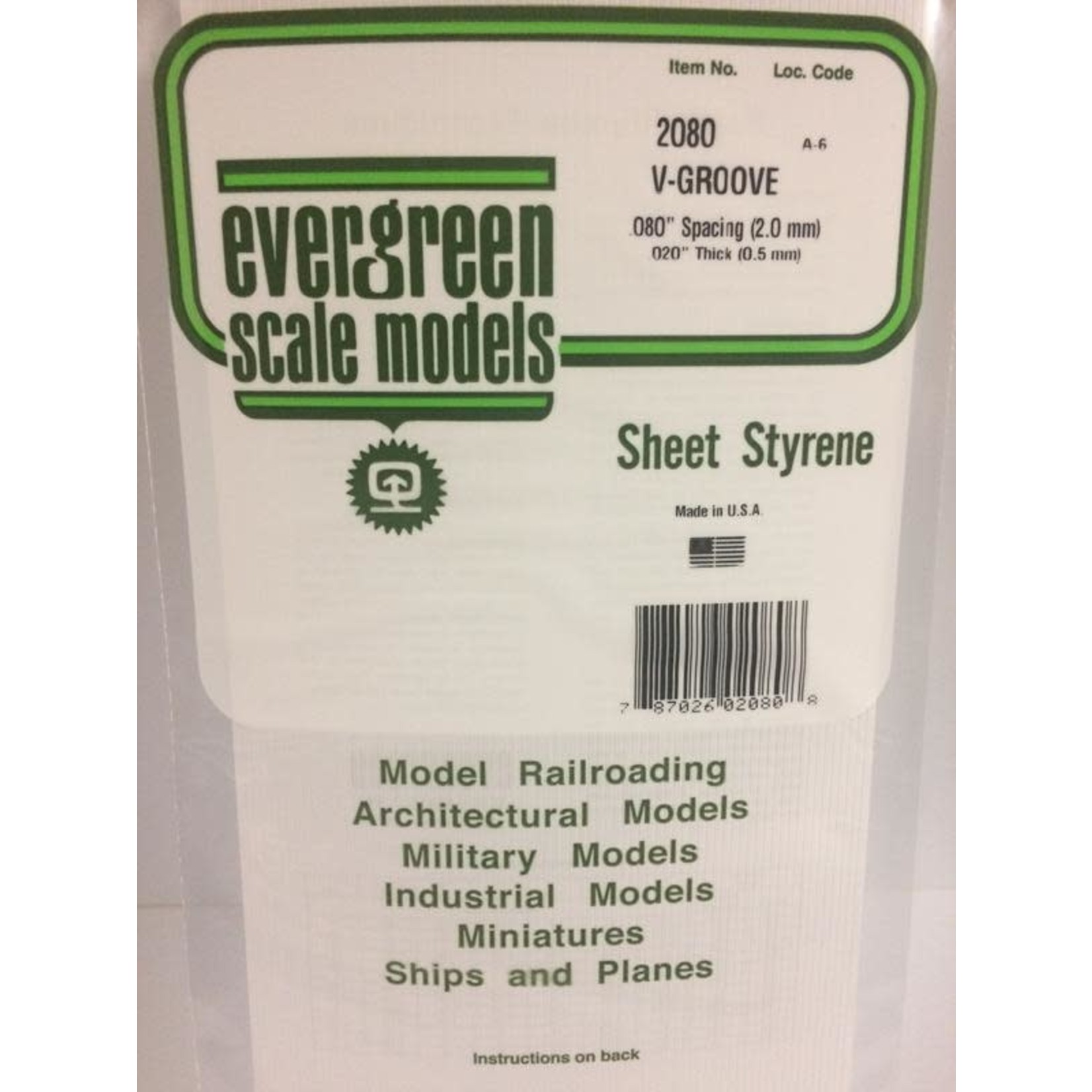 Evergreen Scale Models EVE2080 Styrene .020 V-Groove Sheet