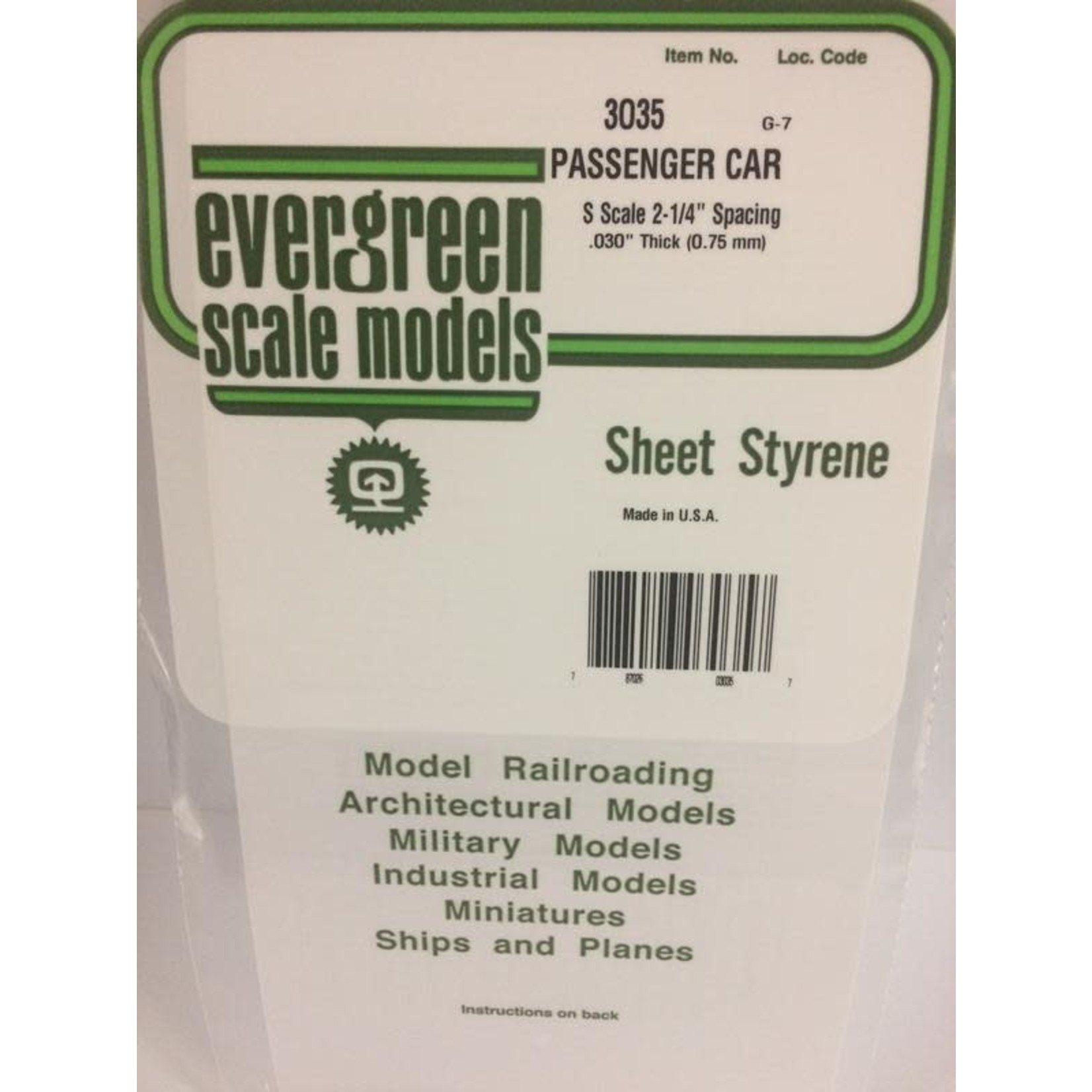 Evergreen Scale Models EVE3035 Styrene S-Scale Passenger Car Sheet