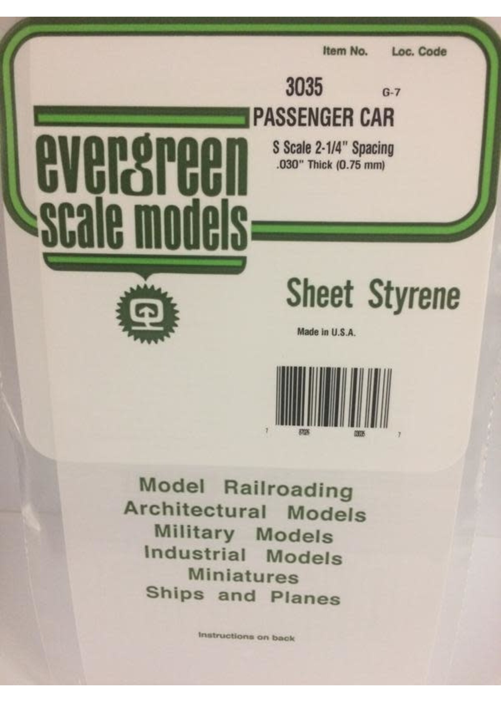 Evergreen Scale Models EVE3035 Styrene S-Scale Passenger Car Sheet