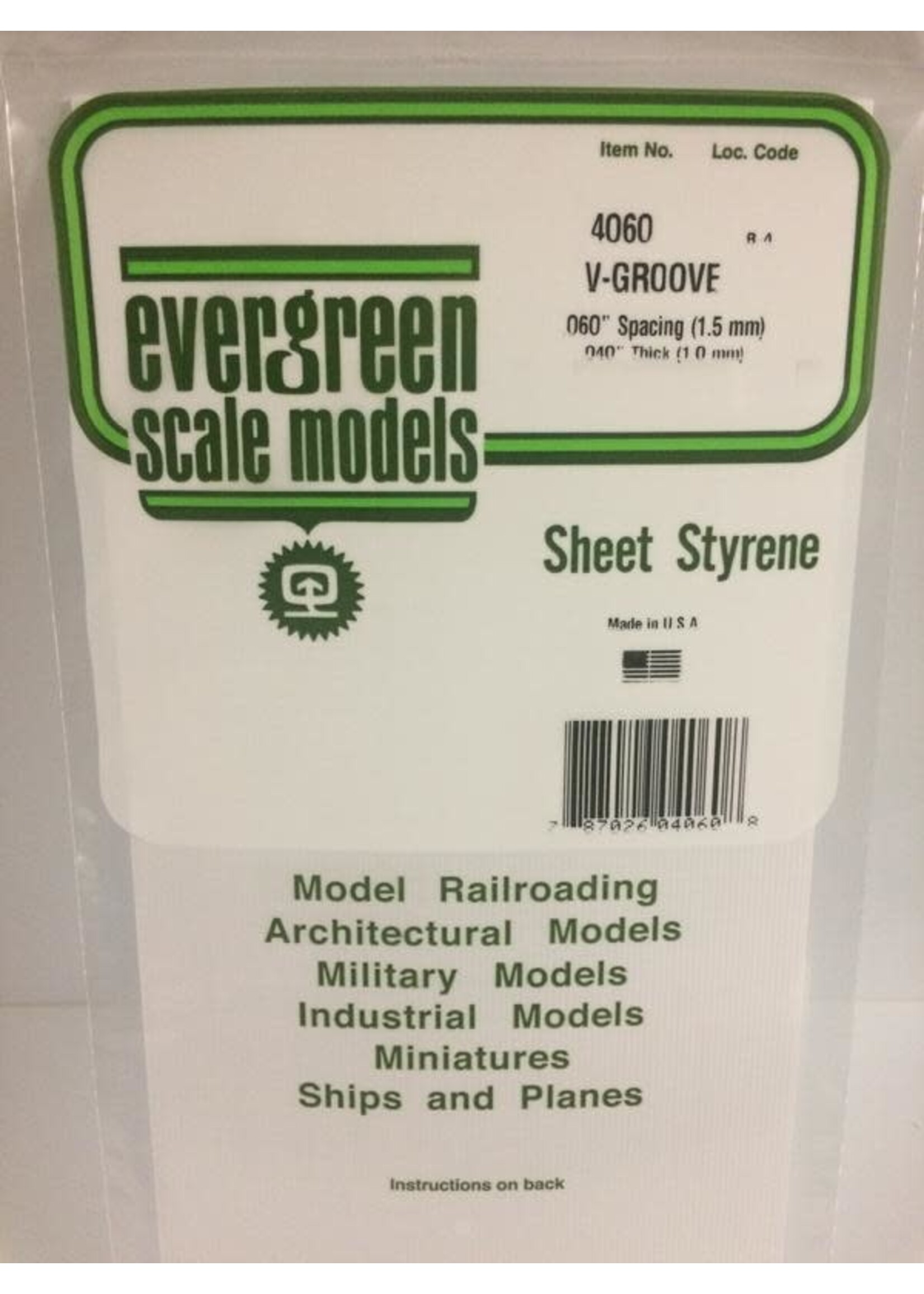 Evergreen Scale Models EVE4060 Styrene .040 V-Groove Sheet