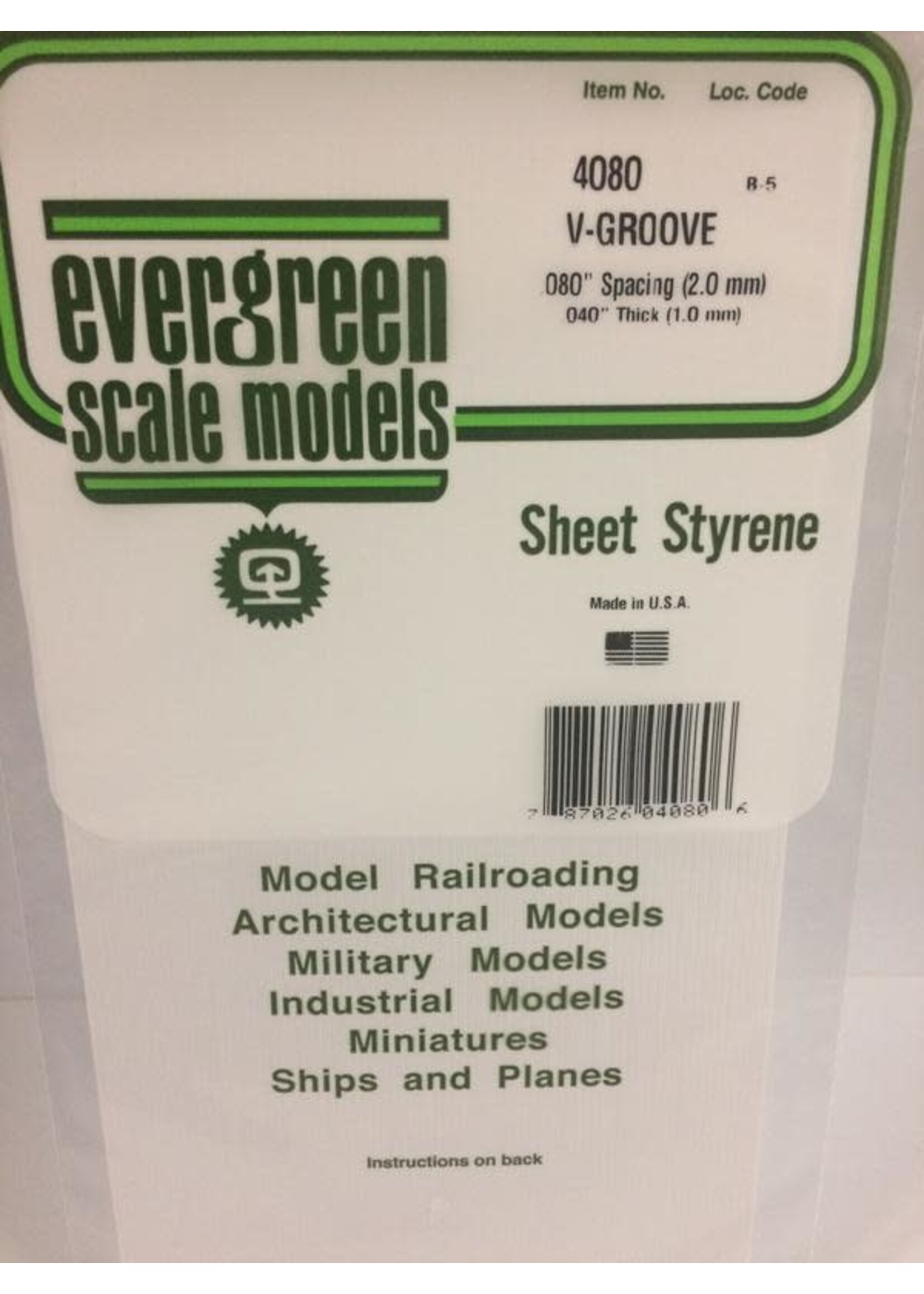Evergreen Scale Models EVE4080 Styrene .040 V-Groove Sheet