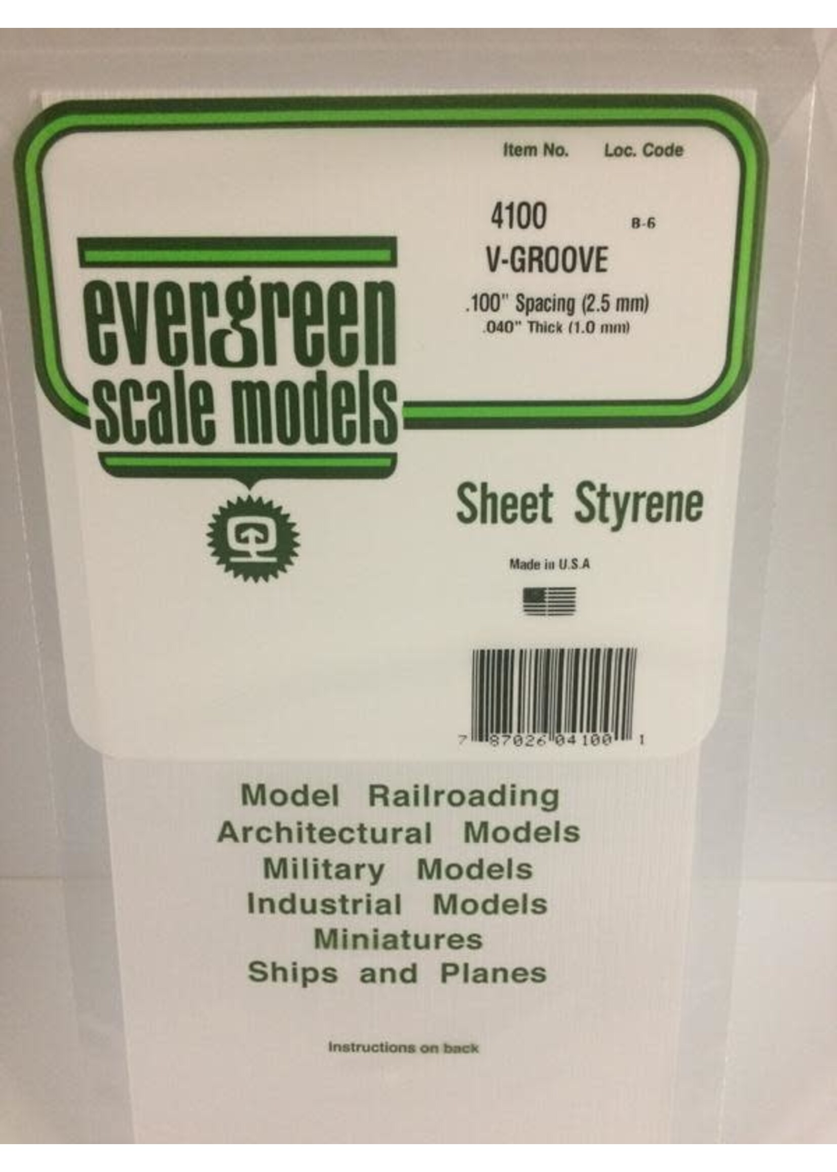 Evergreen Scale Models EVE4100 Styrene .040 V-Groove Sheet