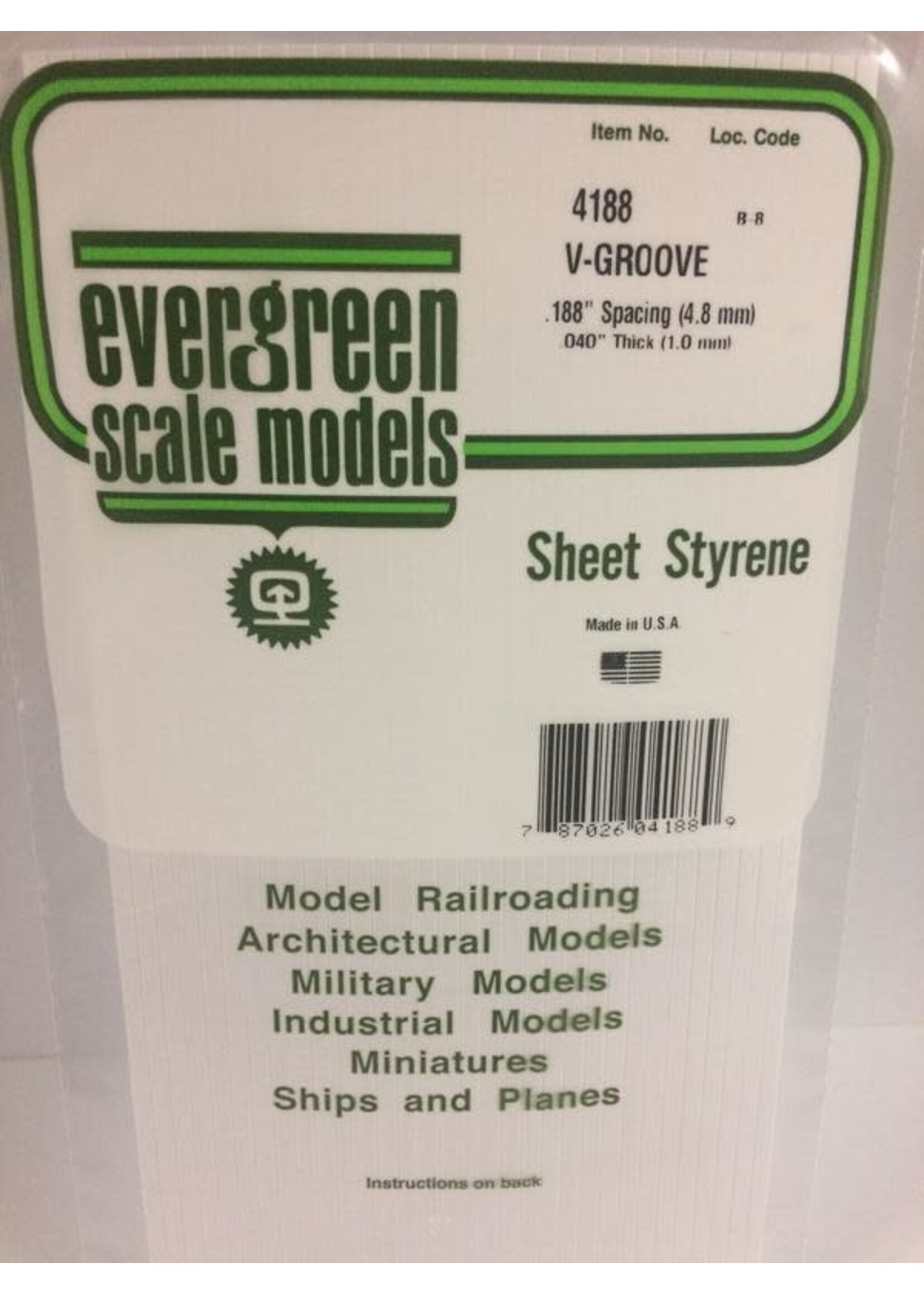 Evergreen Scale Models EVE4188 Styrene .040 V-Groove Sheet