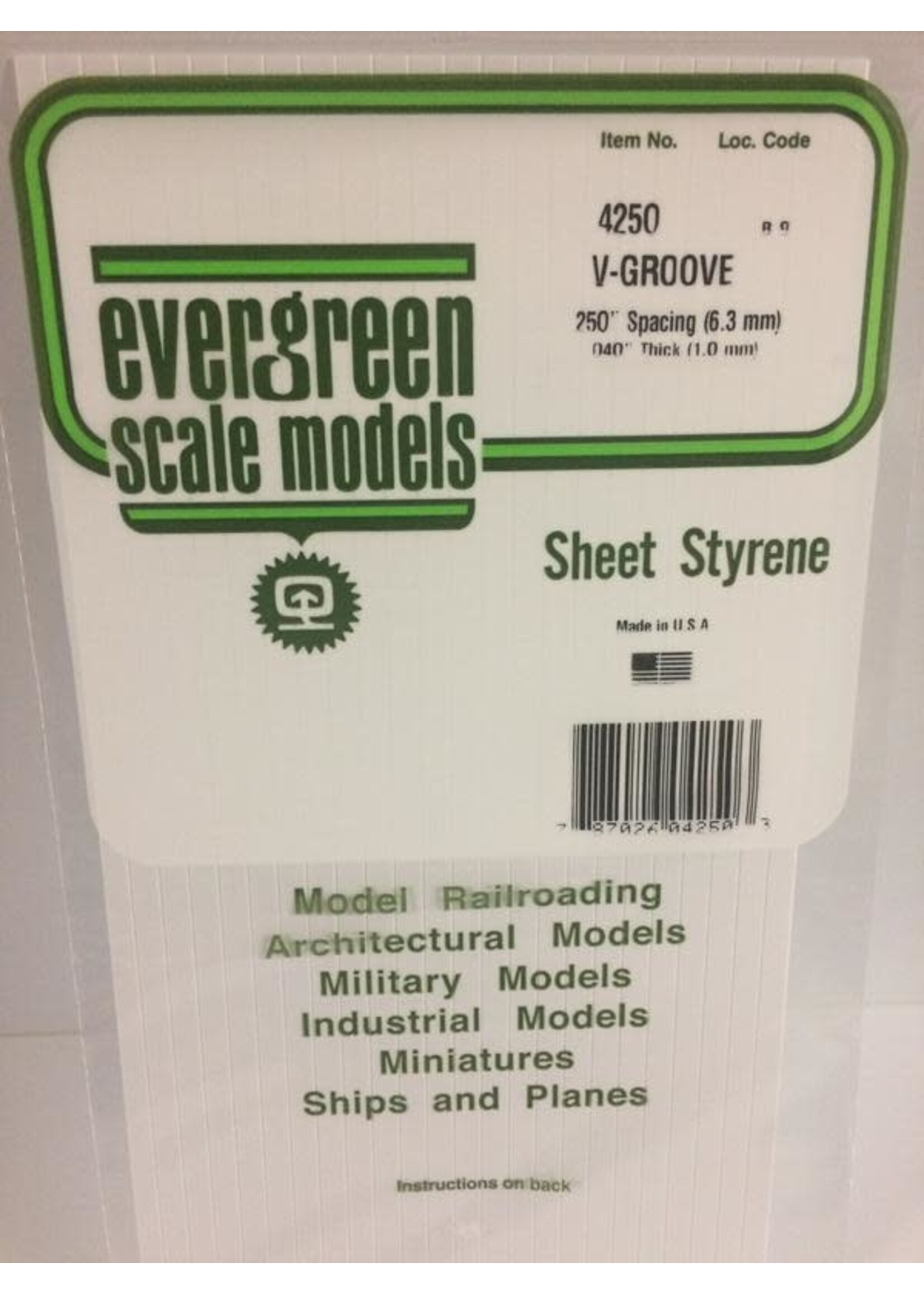 Evergreen Scale Models EVE4250 Styrene .040 V-Groove Sheet