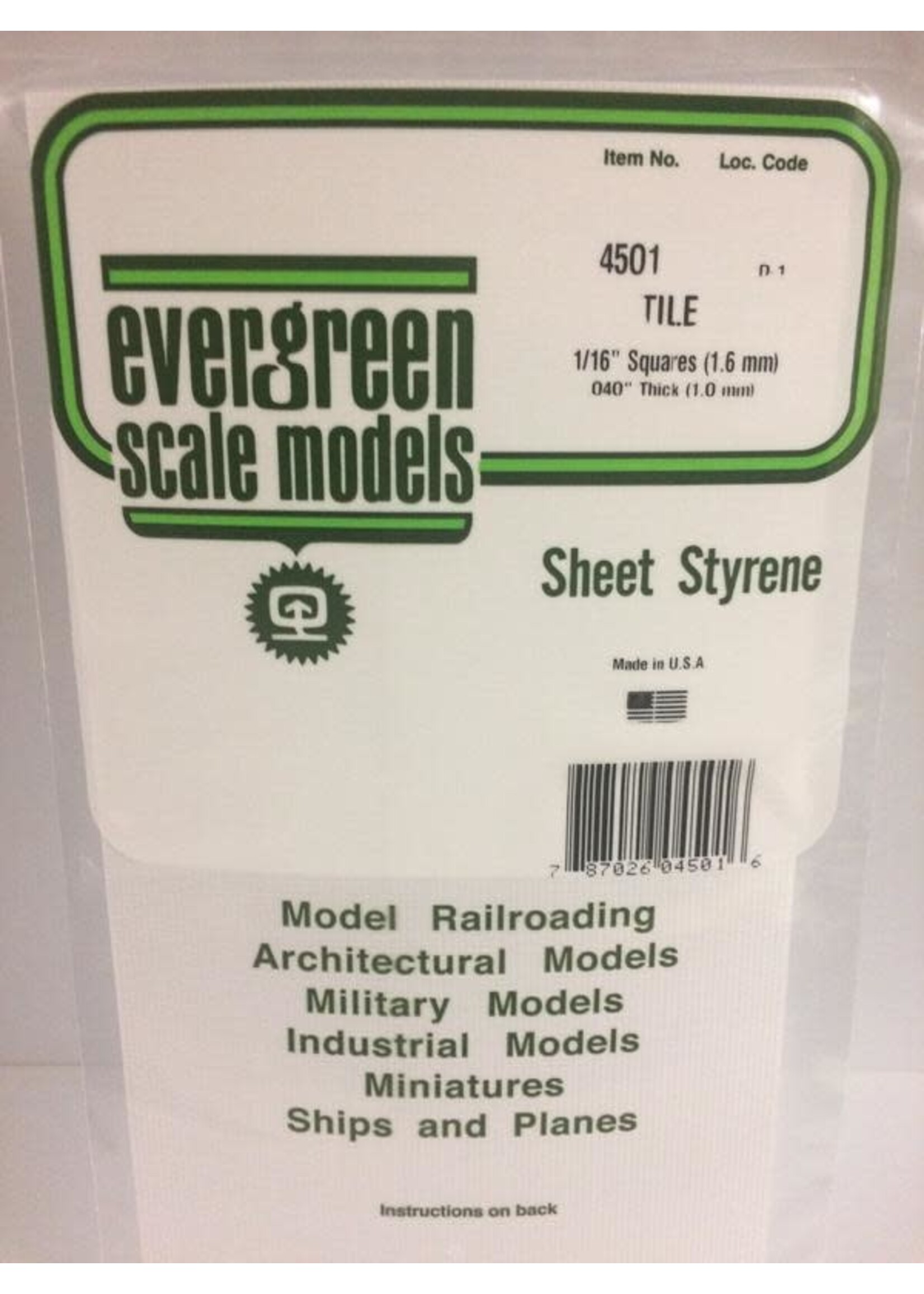 Evergreen Scale Models EVE4501 Styrene 1/16'' Tile Squares Sheet