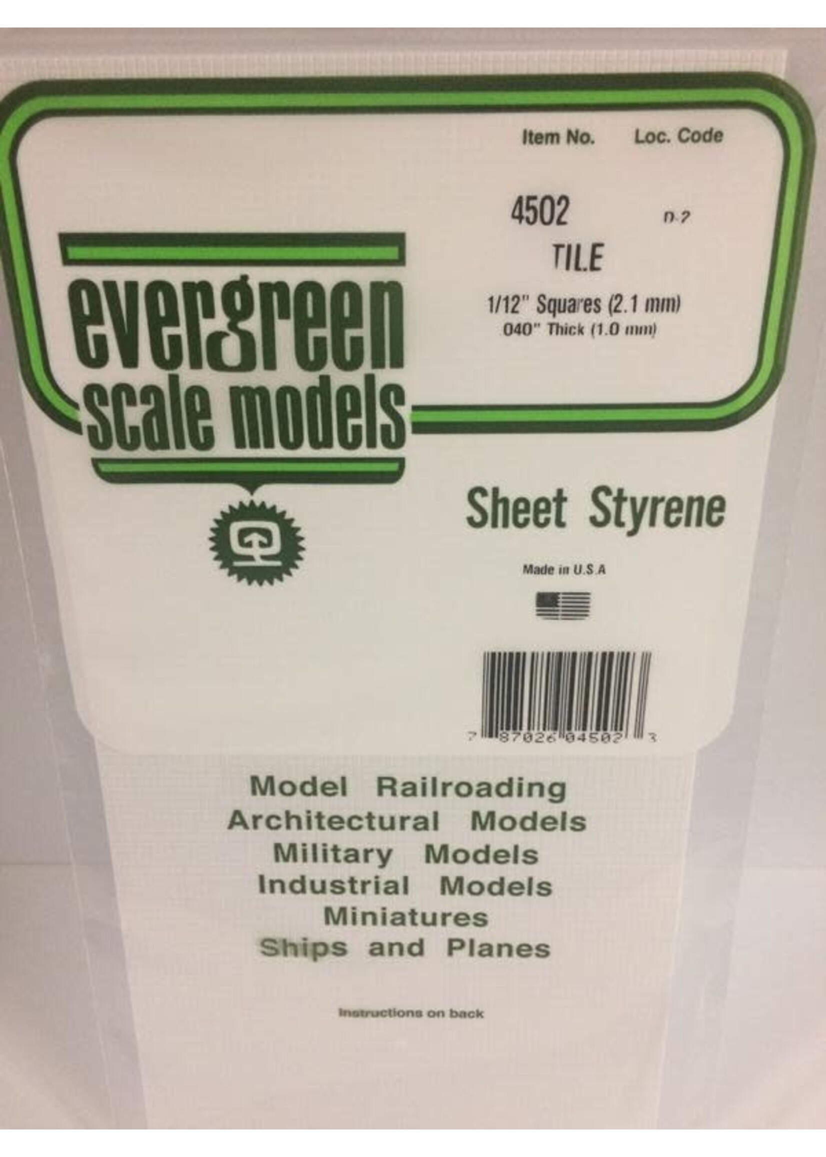 Evergreen Scale Models EVE4502 Styrene 1/12'' Tile Squares Sheet