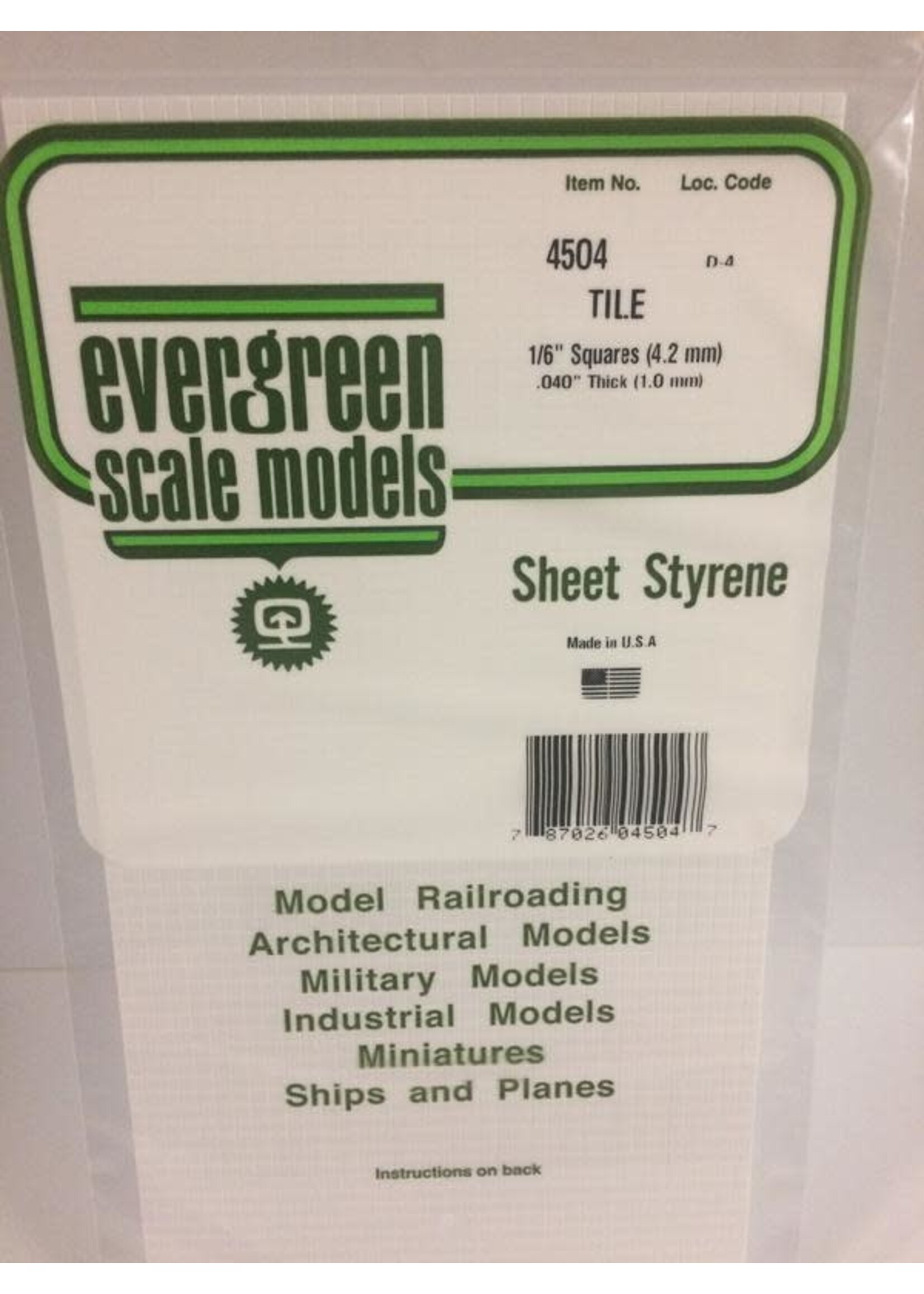 Evergreen Scale Models EVE4504 Styrene 1/6'' Tile Squares Sheet
