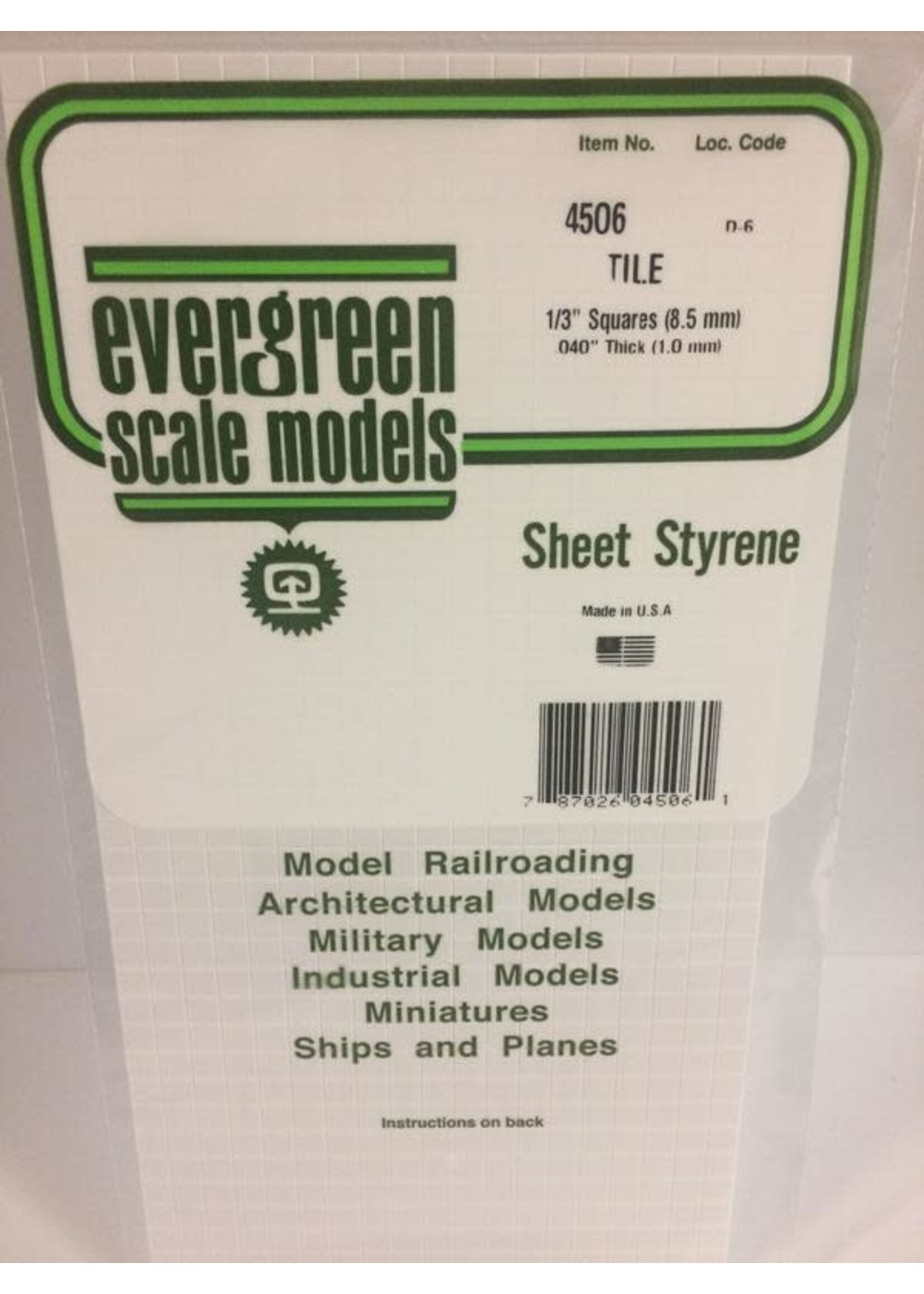 Evergreen Scale Models EVE4506 Styrene 1/3'' Tile Squares Sheet