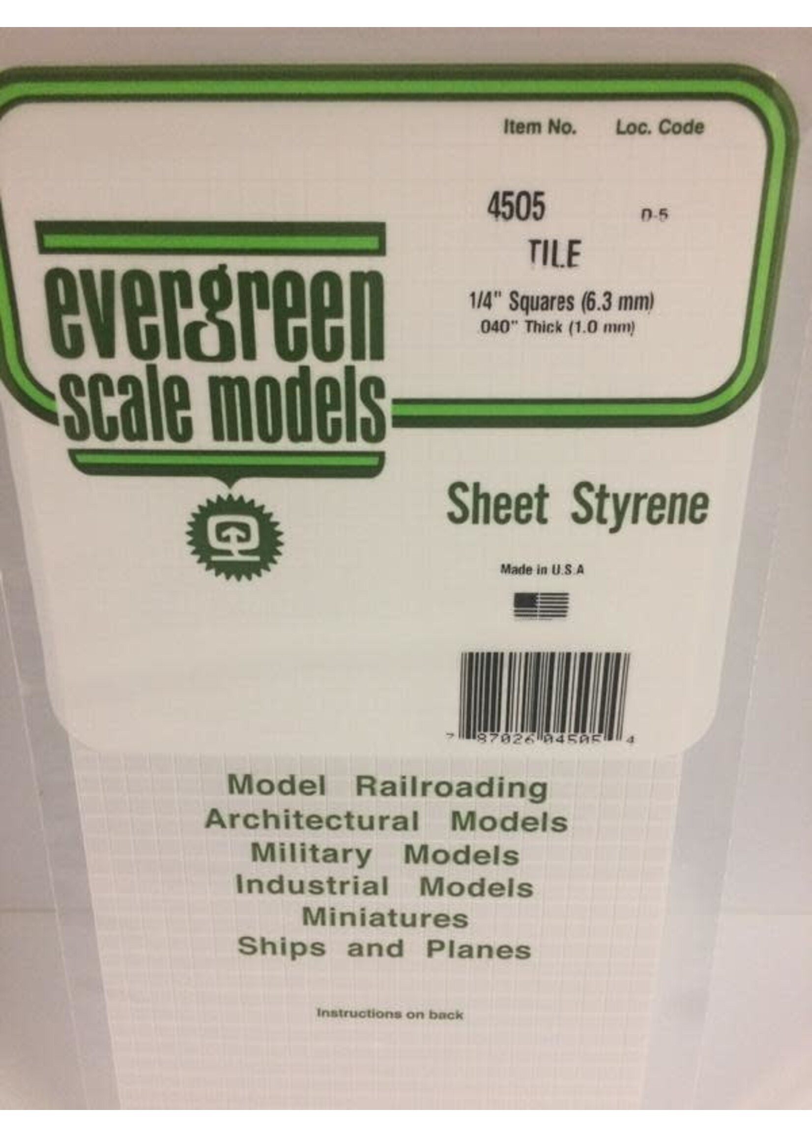 Evergreen Scale Models EVE4505 Styrene 1/4'' Tile Squares Sheet