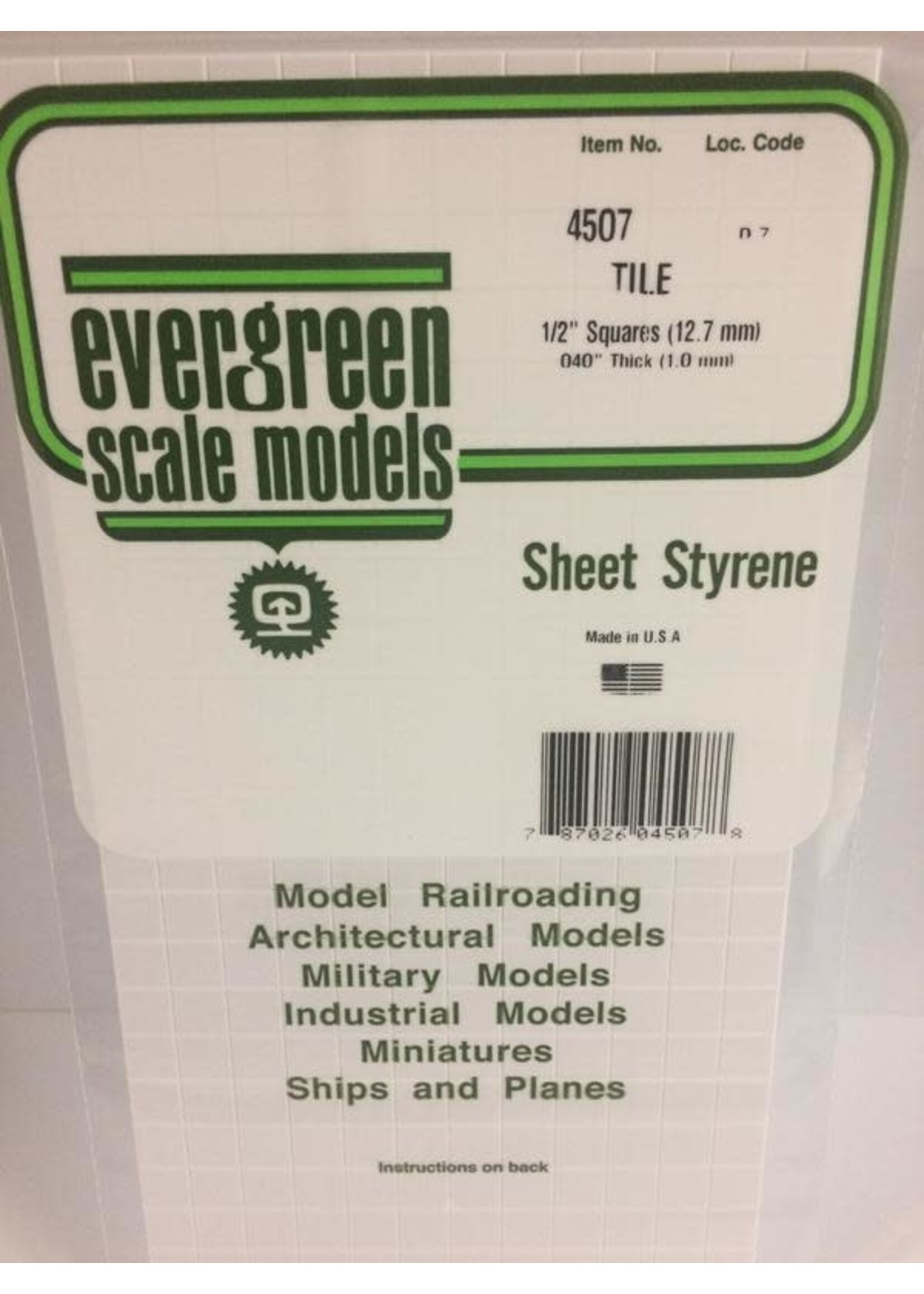 Evergreen Scale Models EVE4507 Styrene 1/2'' Tile Squares Sheet