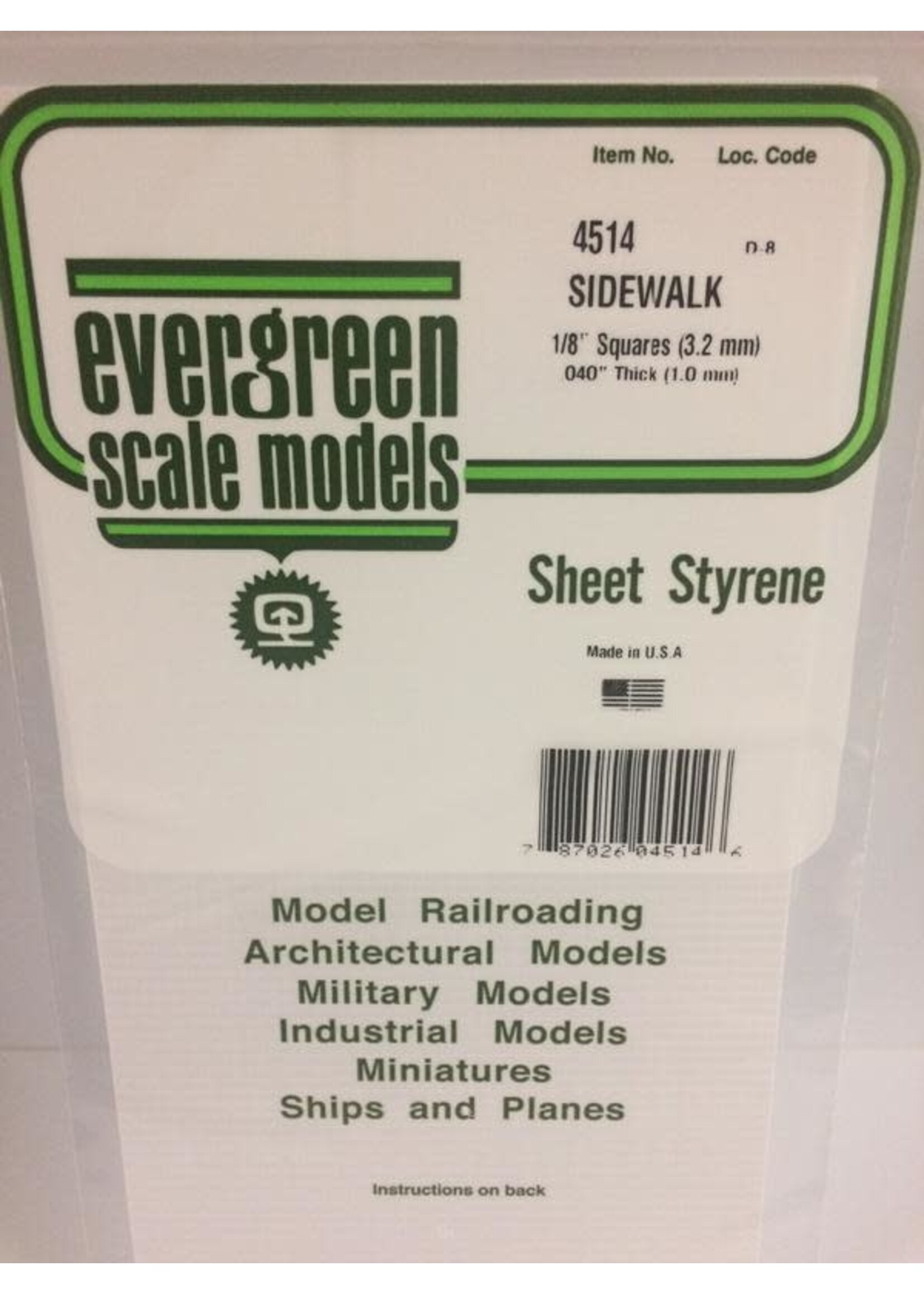 Evergreen Scale Models EVE4514 Styrene 1/8'' Sidewalk Squares Sheet