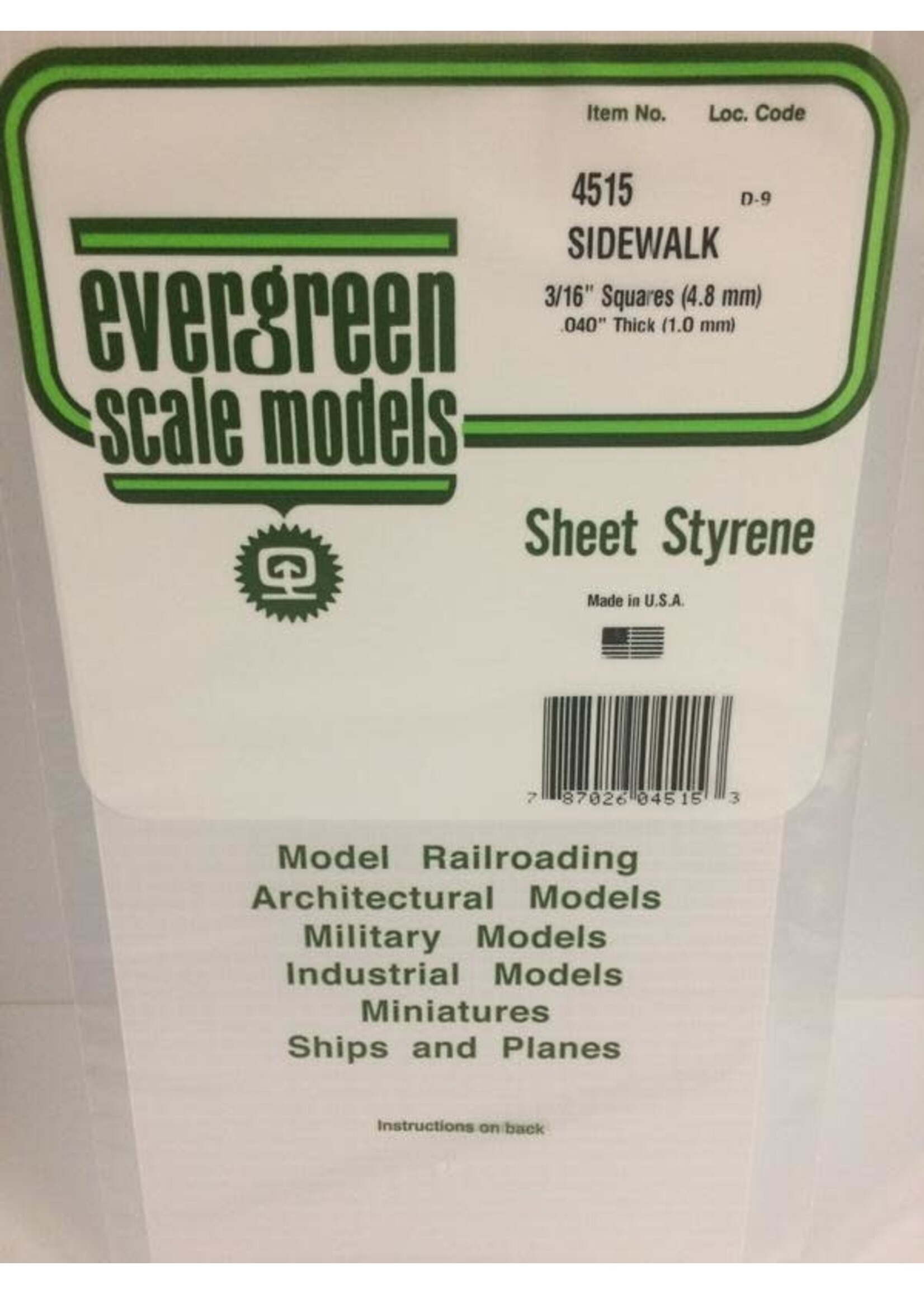 Evergreen Scale Models EVE4515 Styrene 3/16'' Sidewalk Squares Sheet