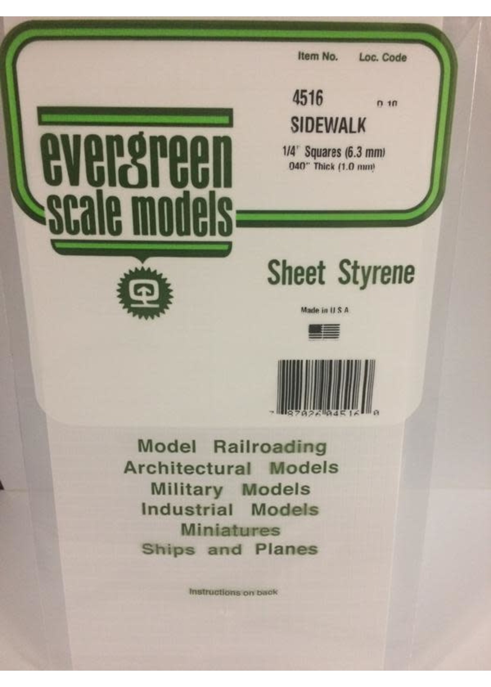 Evergreen Scale Models EVE4516 Styrene 1/4'' Sidewalk Squares Sheet