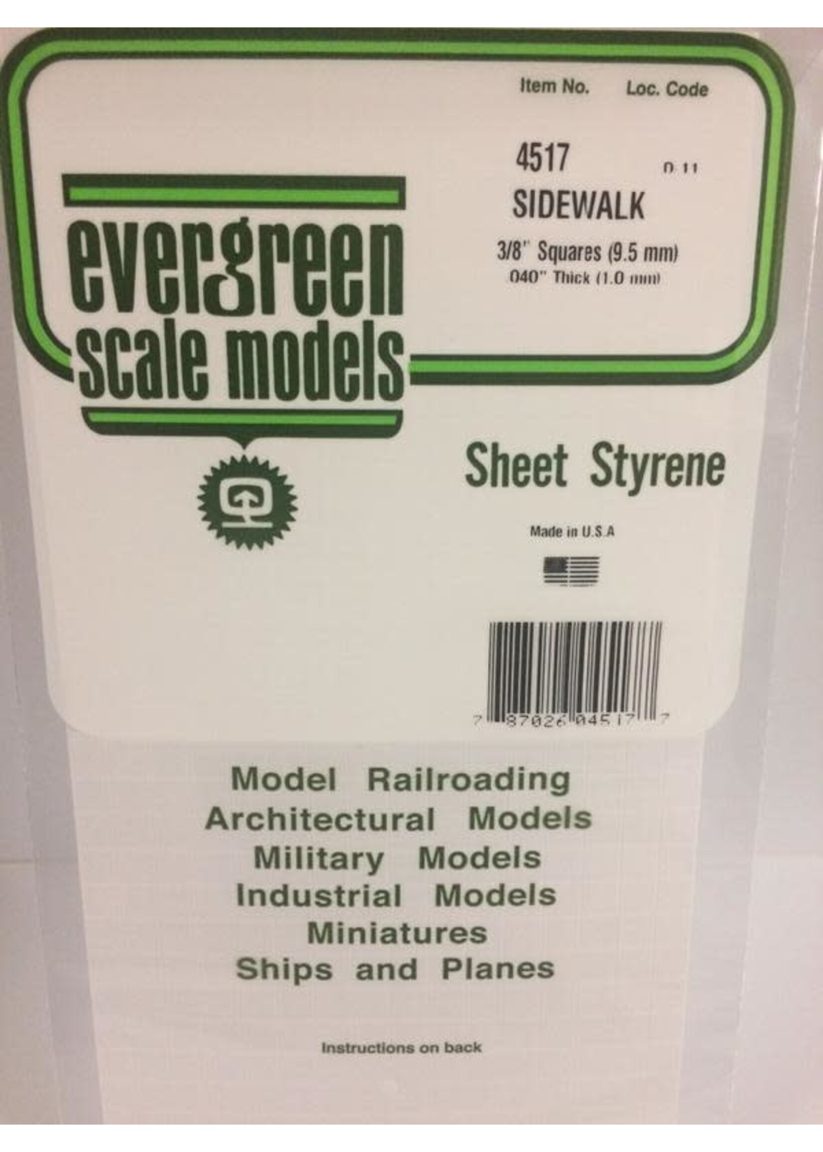Evergreen Scale Models EVE4517 Styrene 3/8'' Sidewalk Squares Sheet